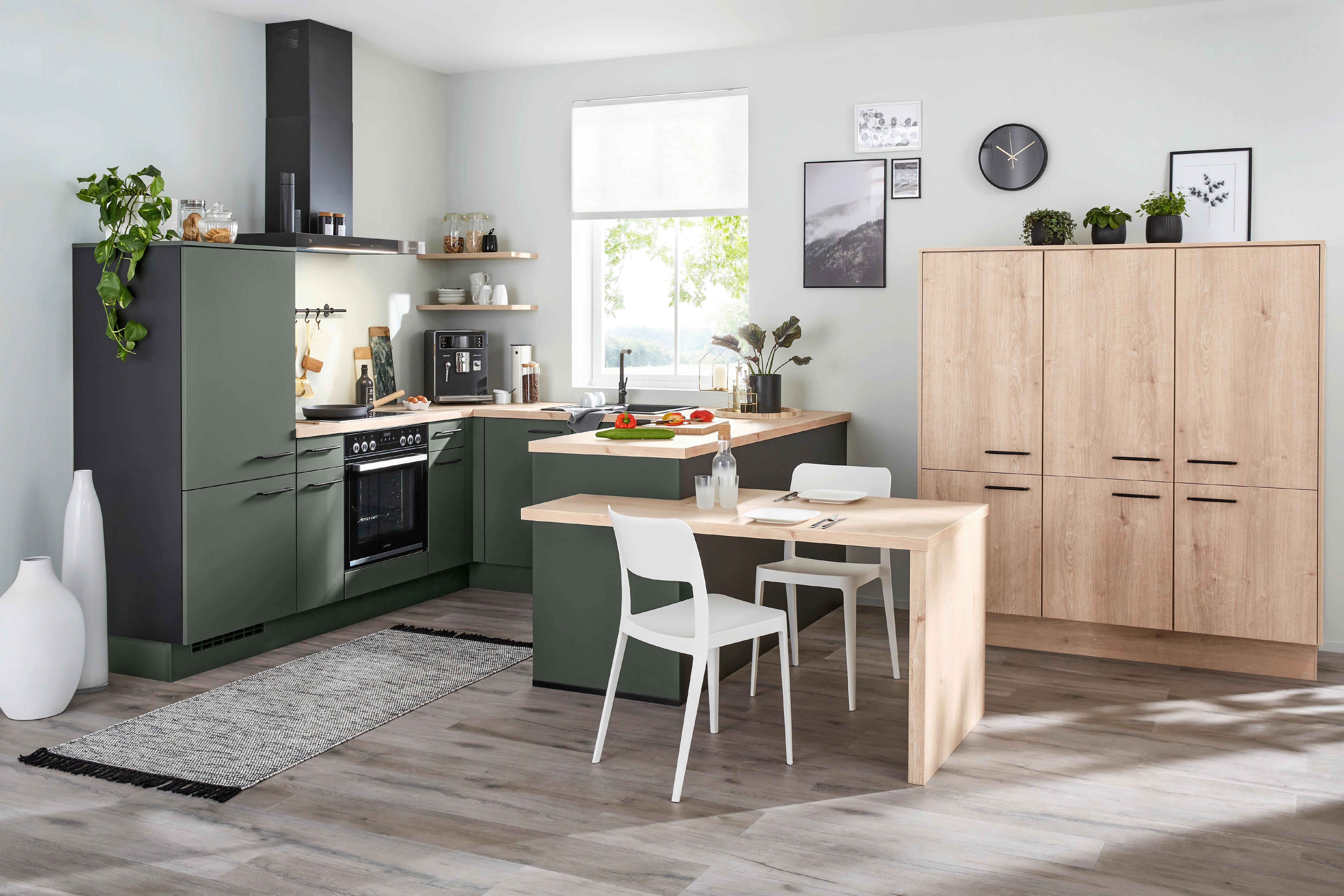 Bucatarie EASYTOUCH/NATURA - verde/negru, Konventionell, material pe bază de lemn (245/425cm) - Nobilia