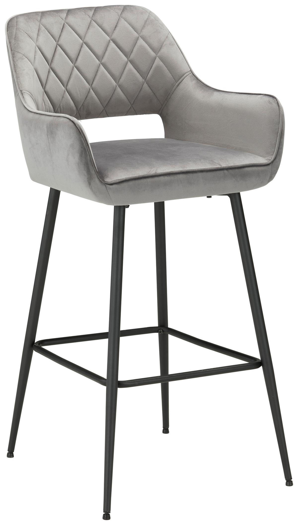 Barhocker aus Samt in Grau - Schwarz/Grau, MODERN, Textil/Metall (54/105/60cm) - Based