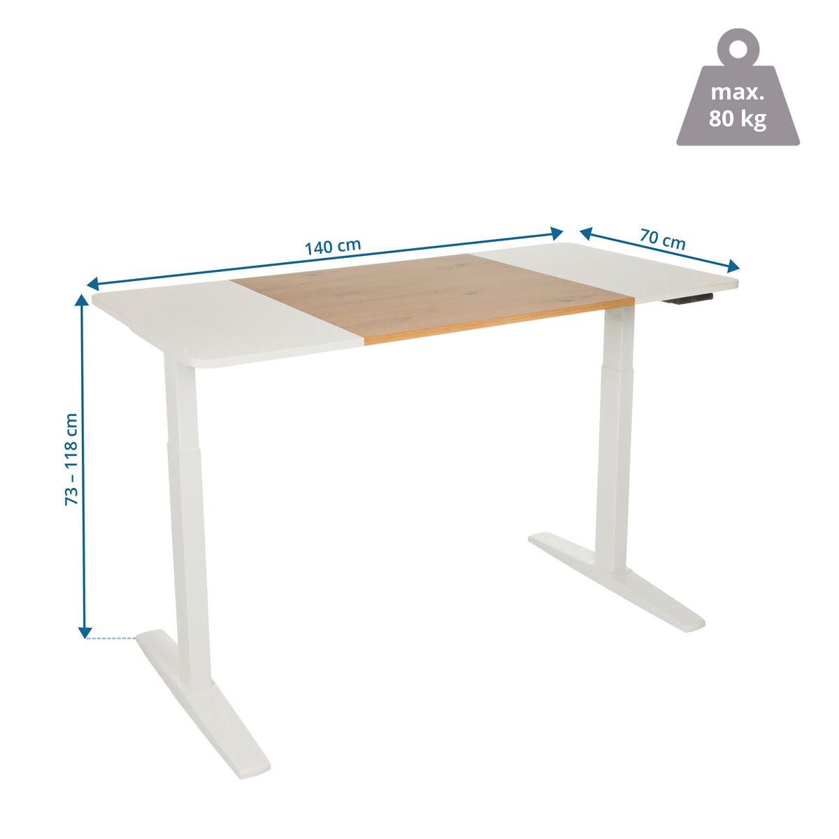 Pisalna Miza Stand T3, Bela, Hrast - barve hrasta/bela, Moderno, kovina/leseni material (140/70/73 - 118cm) - MID.YOU