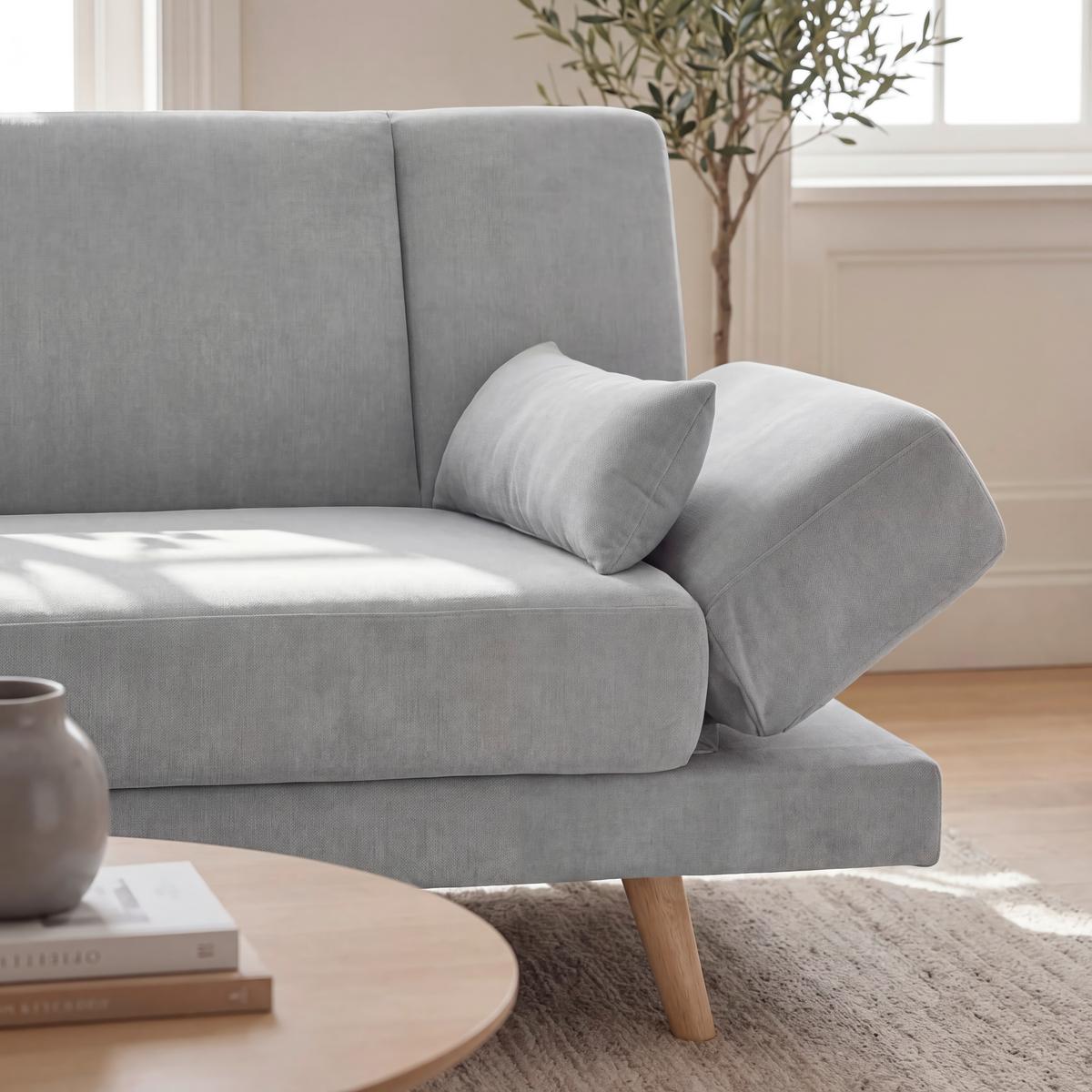 Schlafsofa Funky Hellgrau Webstoff - Hellgrau/Naturfarben, MODERN, Holz/Textil (183/73/79cm) - Bessagi Home