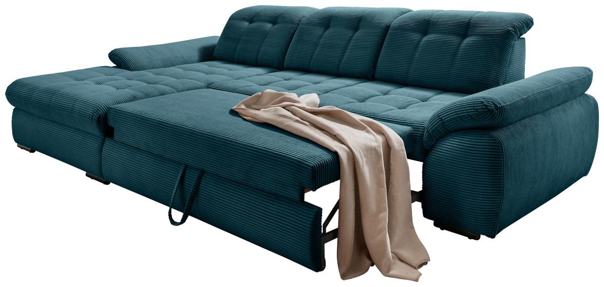 Ecksofa mit Bettkasten Rigatti ca. 184x314 cm Petrol - Petrol/Schwarz, MODERN, Textil/Metall (184/314cm) - Livetastic