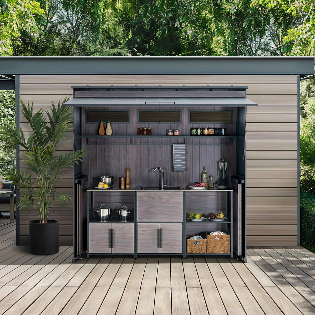 Gartenhaus Mambo Anthrazit/Dunkelbraun - Anthrazit/Dunkelbraun, Basics, Metall (220/226/94cm) - Modante