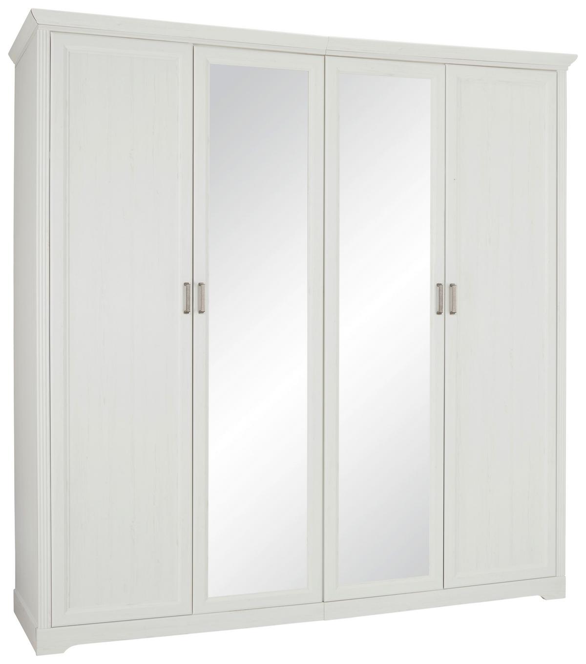 Drehtürenschrank in Weiß - Weiß/Nickelfarben, ROMANTIK / LANDHAUS, Holzwerkstoff/Metall (213,9/220/63,6cm) - Zandiara