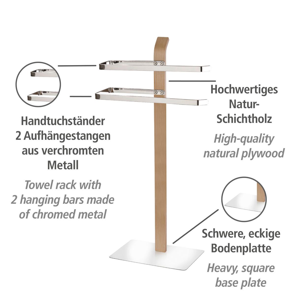 UCHWYT NA RĘCZNIK SAMONA NATURE - kolor srebrny/kolor chromowy, Basics, materiały naturalne/metal (40,5/79,5/21,5cm) - Wenko