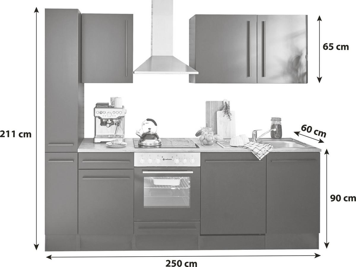 Küchenblock Jazz mit Geräten ca.250cm Schwarz - Eichefarben/Schwarz, LIFESTYLE, Holzwerkstoff/Kunststoff (250cm) - P & B