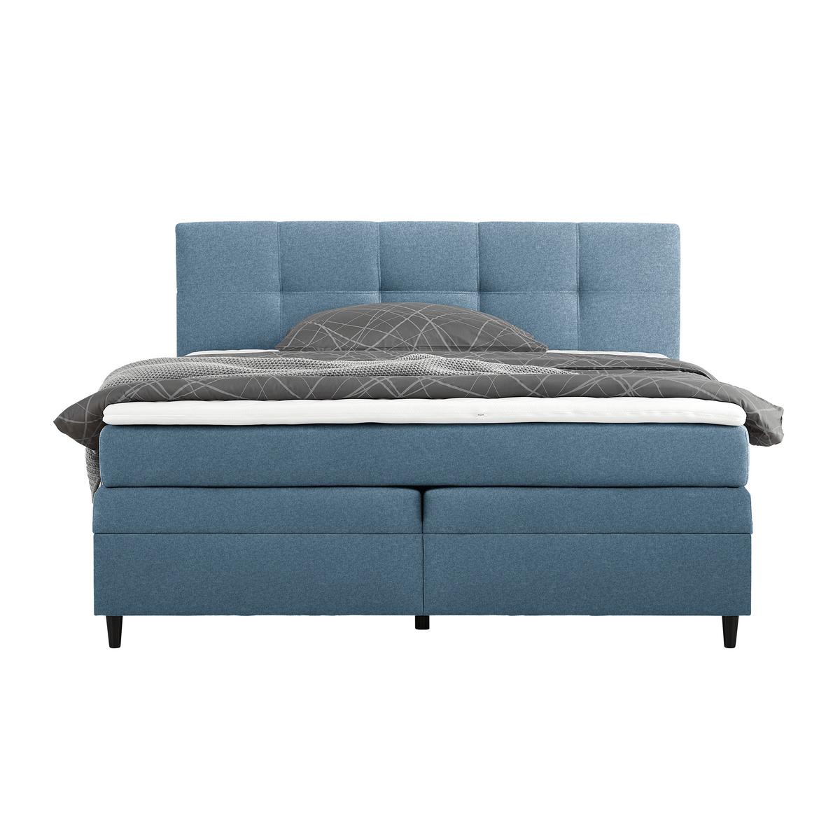 Boxspringbett Miami in Dunkelblau ca. 180x200cm - Schwarz/Dunkelblau, KONVENTIONELL, Holz/Holzwerkstoff (180/200cm) - Mömax