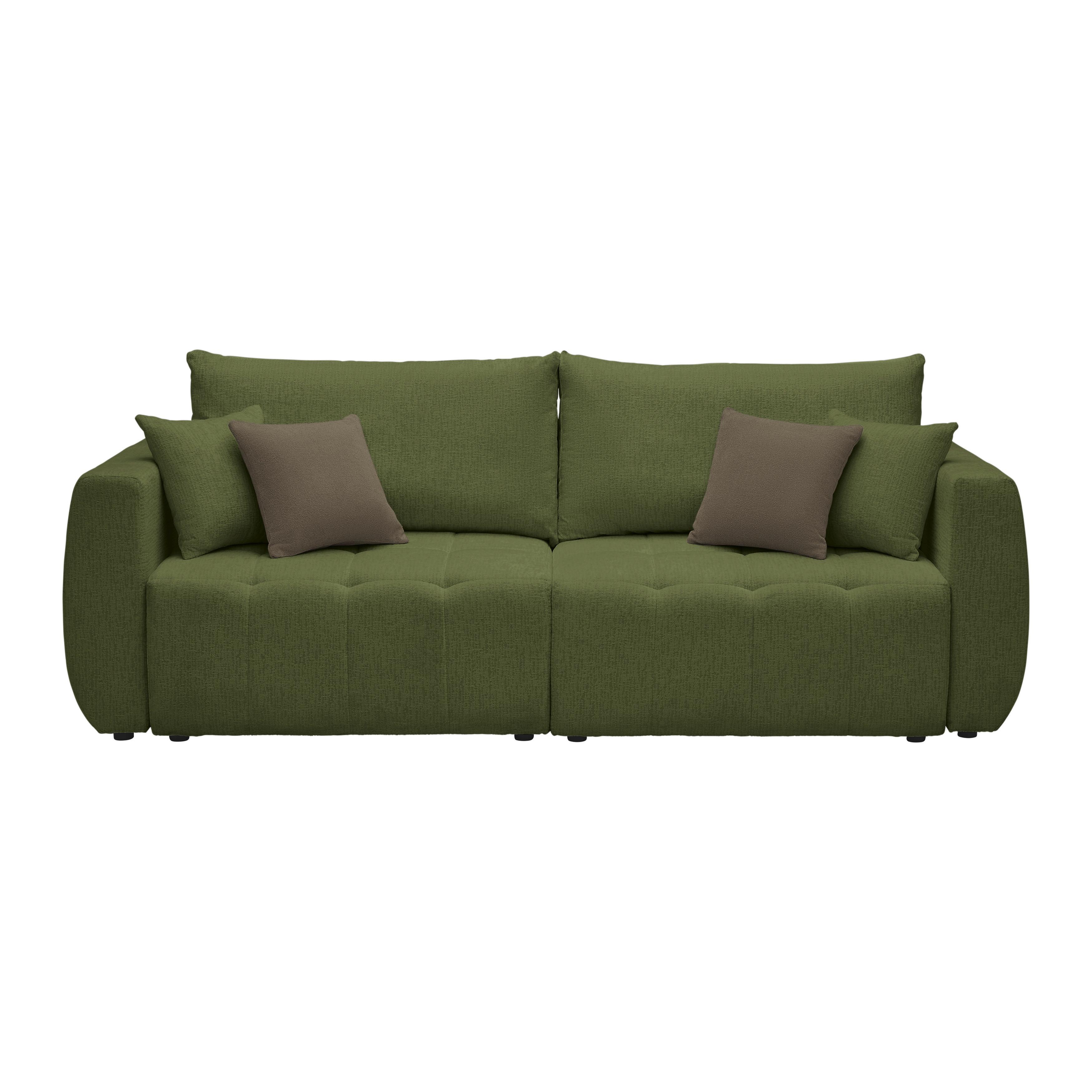 Schlafsofa Bologna Olivgrün - Beige/Schwarz, Holz/Textil (245/74-90/104cm) - Mömax