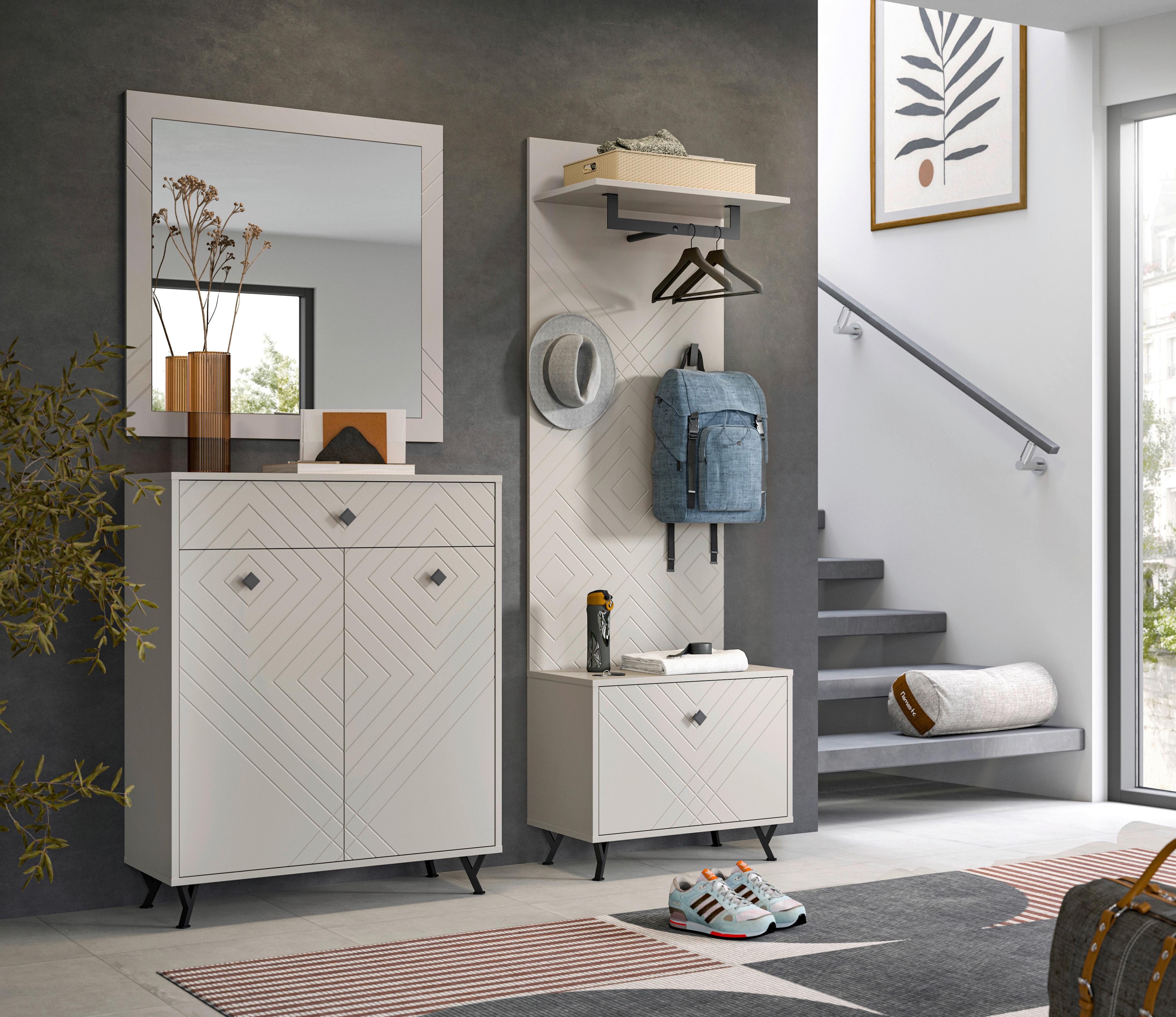 Garderobe Notes 4-teilig ca.195x190x35cm Sandbeige - Design, Holzwerkstoff (195/190/35cm) - MID.YOU