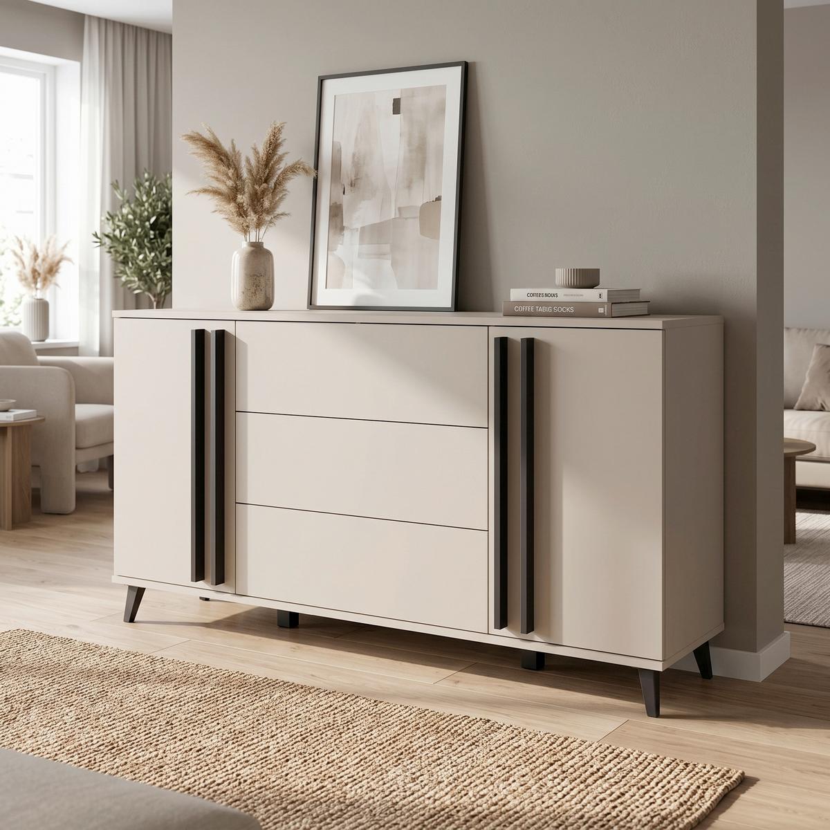 Tálalószekrény Helsinki 150 - bézs/fekete, Trend, faalapú anyag (150/77,8/39,5cm) - P & B
