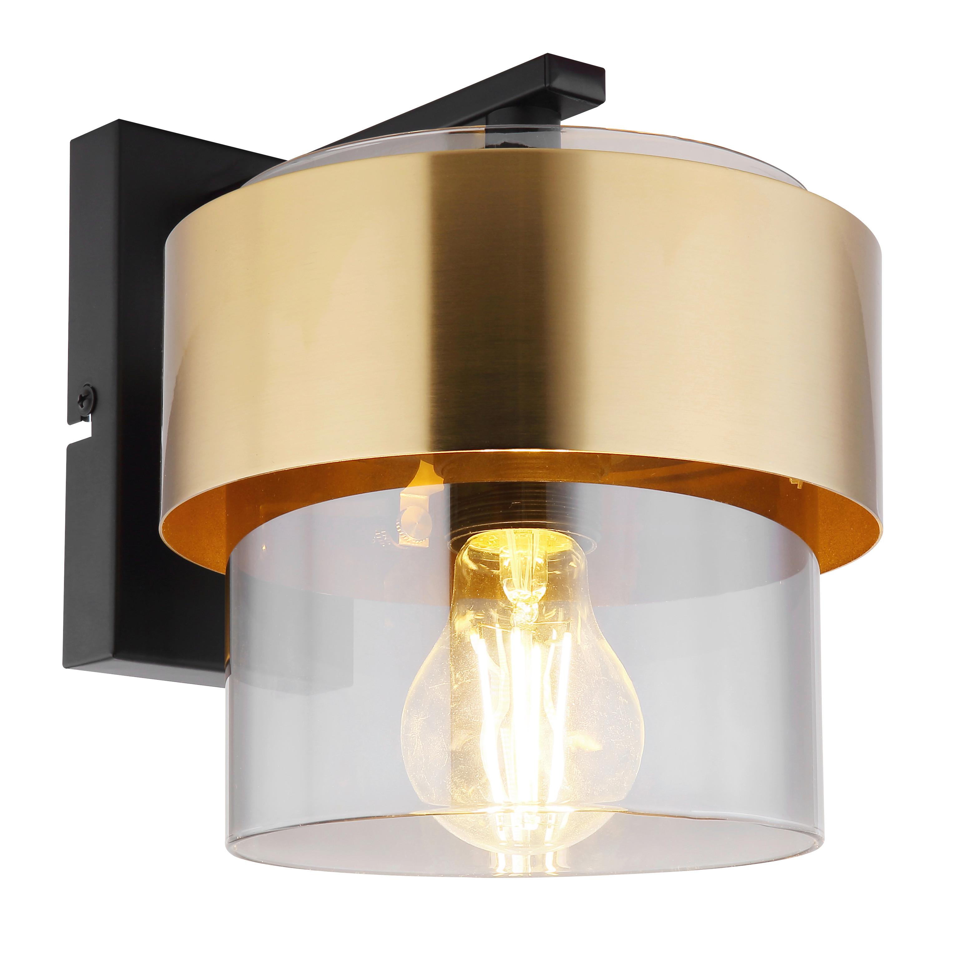 Wandleuchte Milley in Schwarz/Messing max. 60 Watt - Messingfarben/Schwarz, MODERN, Glas/Metall (18/23,5/21,5cm)