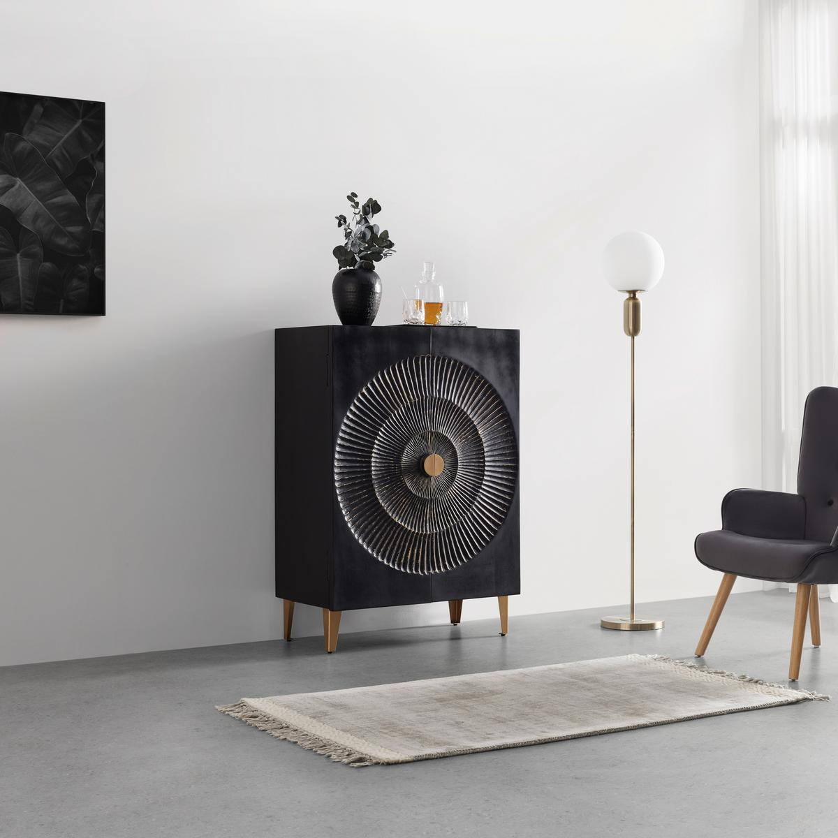 Highboard Sunny SUNNY -STUDIO- - Goldfarben/Schwarz, Lifestyle, Holz/Metall (80/116/42cm) - Premium Living