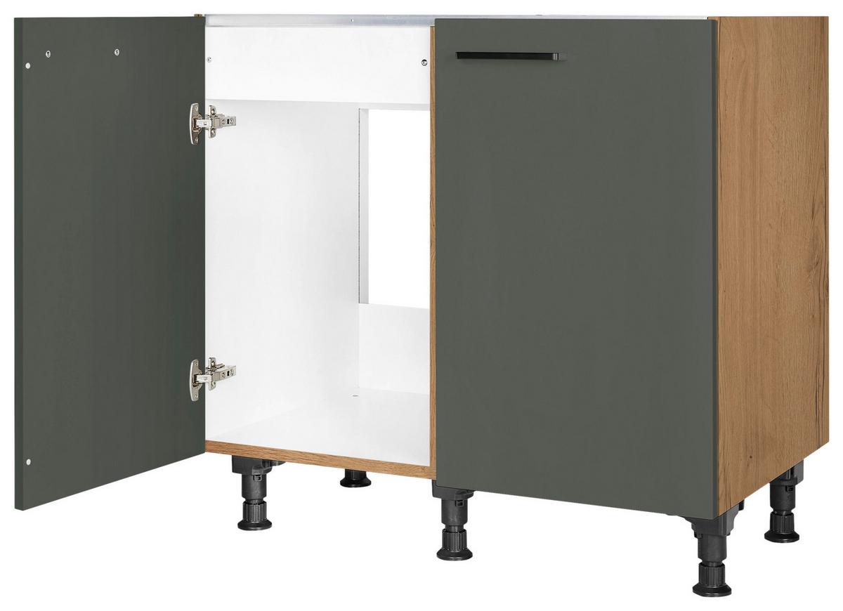 Spülenunterschrank Easytouch Grün - Eichefarben/Schwarz, MODERN, Holzwerkstoff/Metall (90/87/56cm) - Nobilia