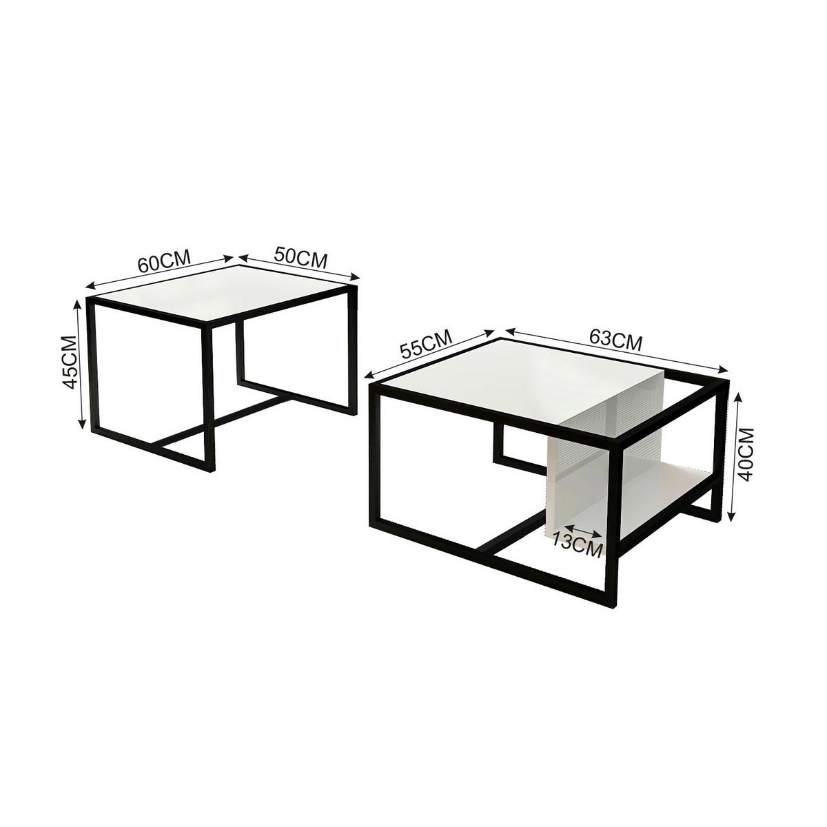 COUCHTISCHSET BATI COUCHTISCH - Weiss/Schwarz, Design, Holzwerkstoff/Metall - Livetastic