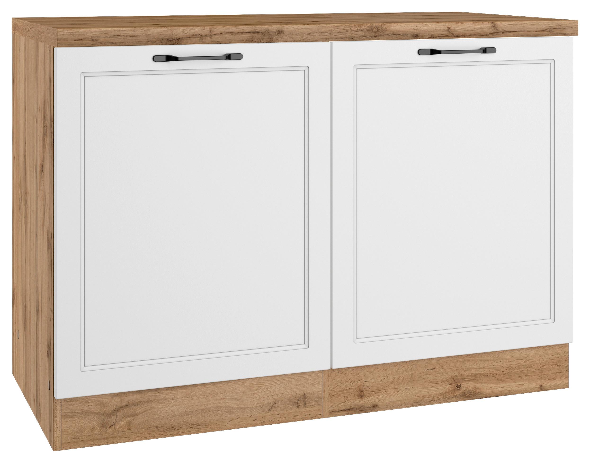 Spülenunterschrank Meran ca. 120x86x60 cm Weiß/Eiche - Eiche Wotan/Schwarz, LIFESTYLE, Holzwerkstoff/Metall (120/86/60cm) - Held