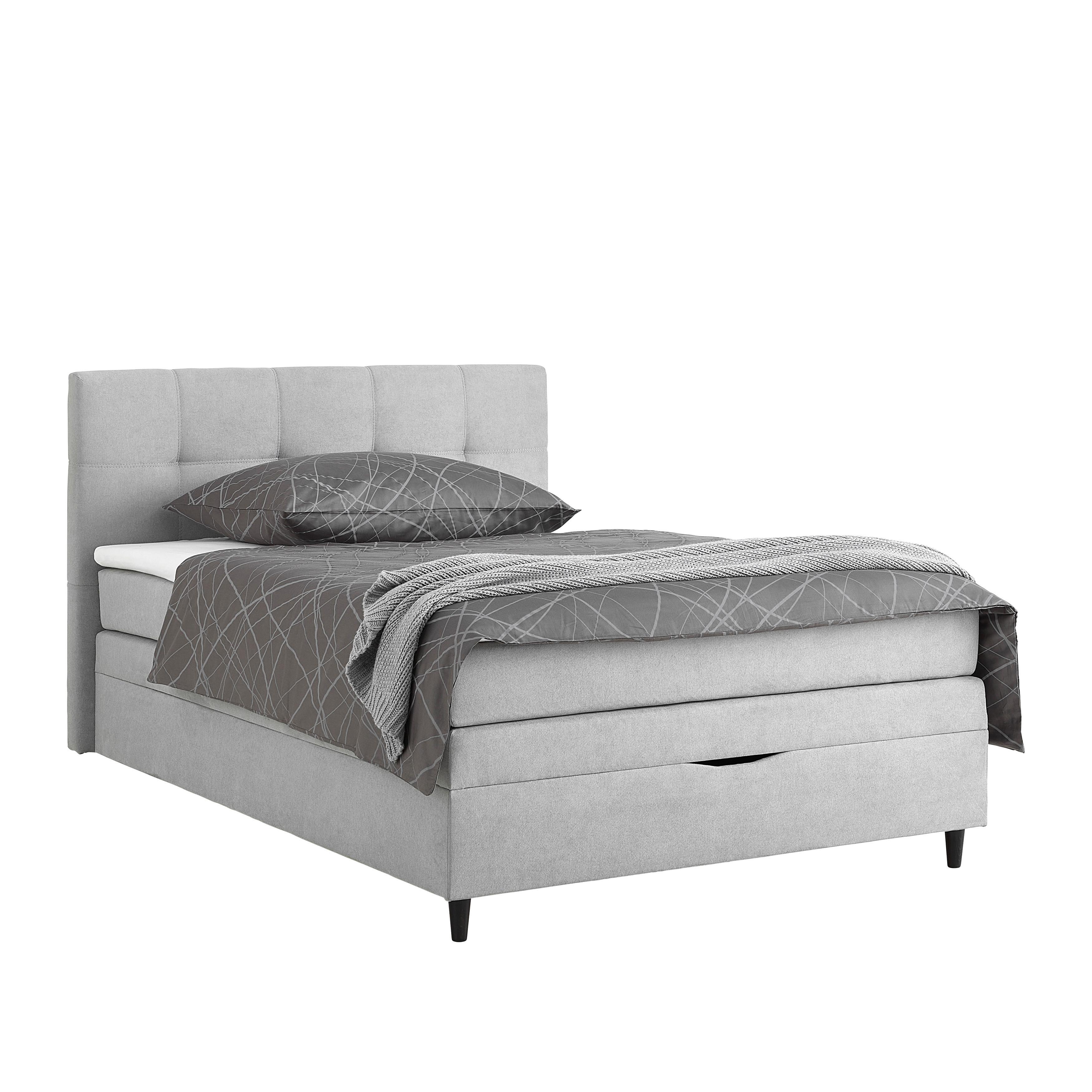 Boxspringbett Miami in Grau ca. 140x200cm - Schwarz Hochglanz/Grau, KONVENTIONELL, Holz/Holzwerkstoff (140/200cm) - Mömax