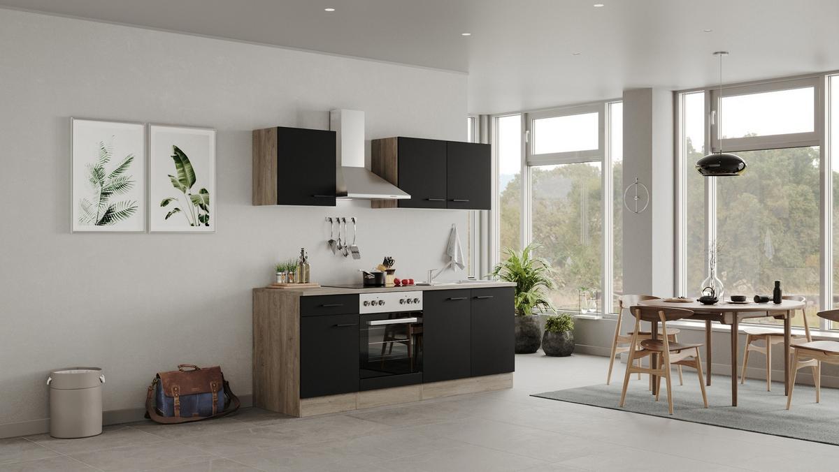 Kuhinjski Blok Capri, Črna, Hrast - črna/barve hrasta, Moderno, kovina/leseni material (210cm) - FlexWell