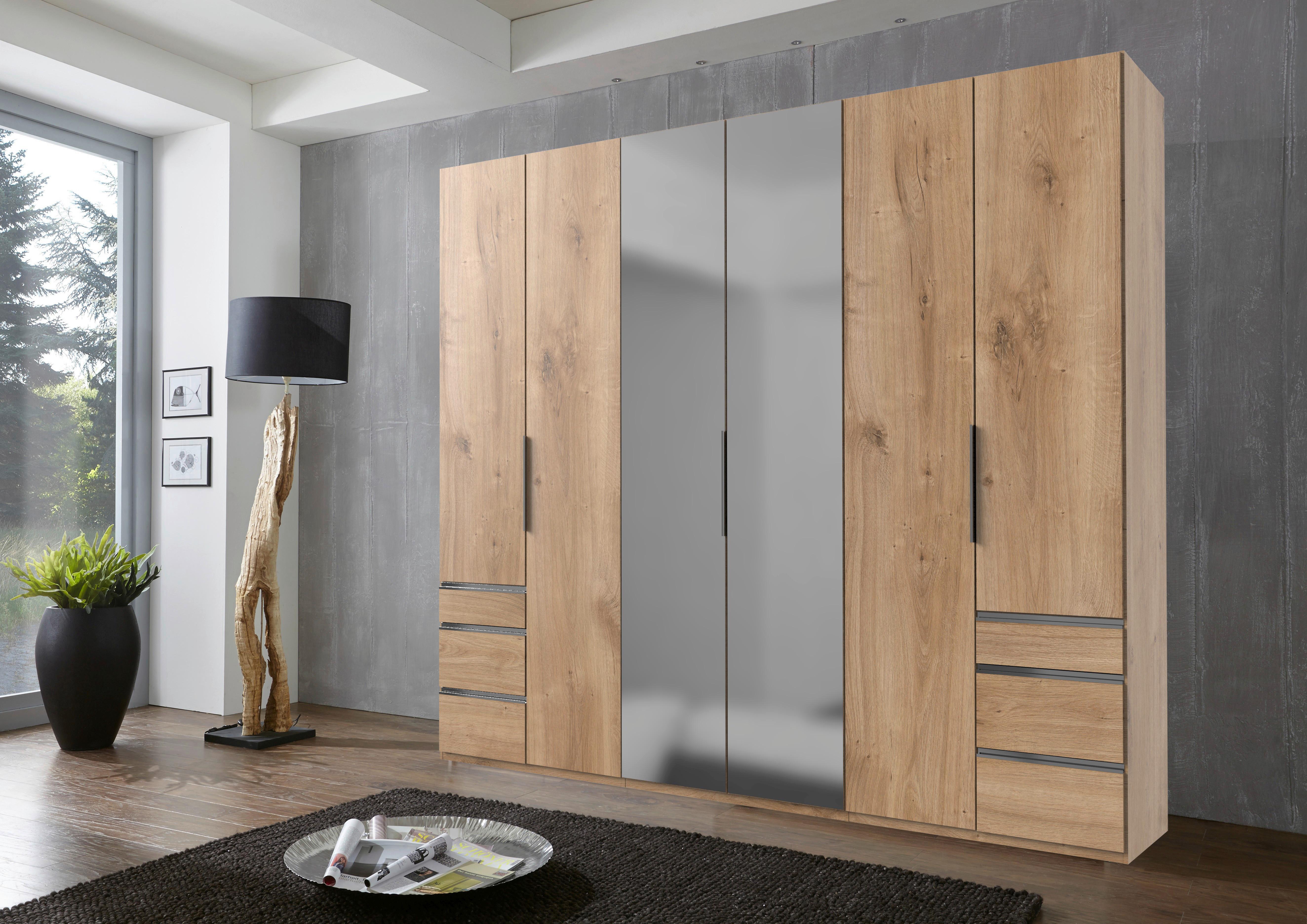 Drehtürenschrank Level 36A mit Spiegel ca. 300 cm Eiche Dekor - Chromfarben/Eichefarben, MODERN, Holzwerkstoff (300/236/58cm) - MID.YOU