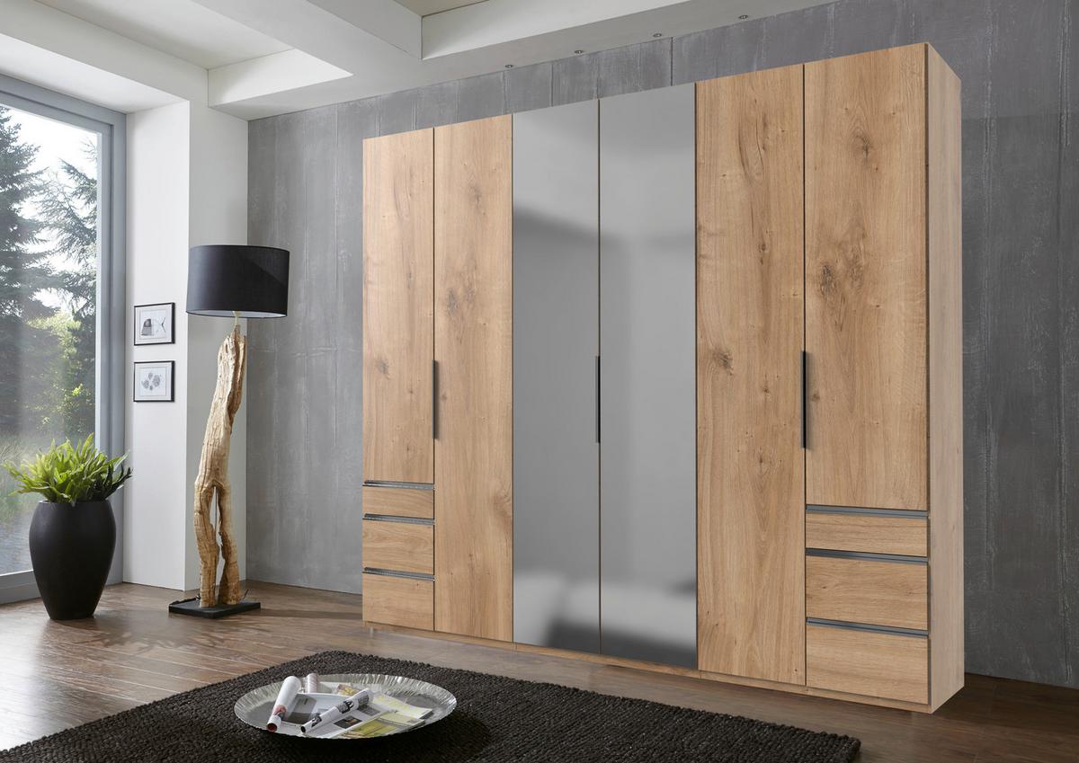 Drehtürenschrank Level 36A mit Spiegel ca. 300 cm Eiche Dekor - Chromfarben/Eichefarben, MODERN, Holzwerkstoff (300/236/58cm) - MID.YOU