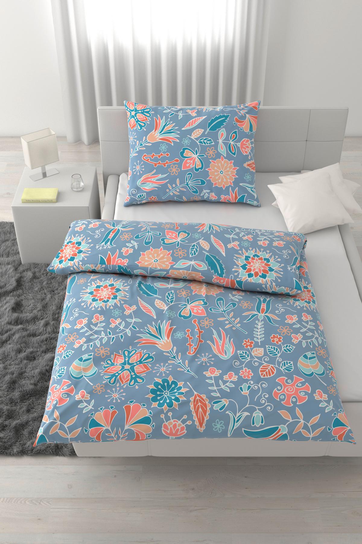 Ágyneműhuzat-garnitúra Pamutszatén Mia - pasztellkék, textil (140/200cm) - Mömax