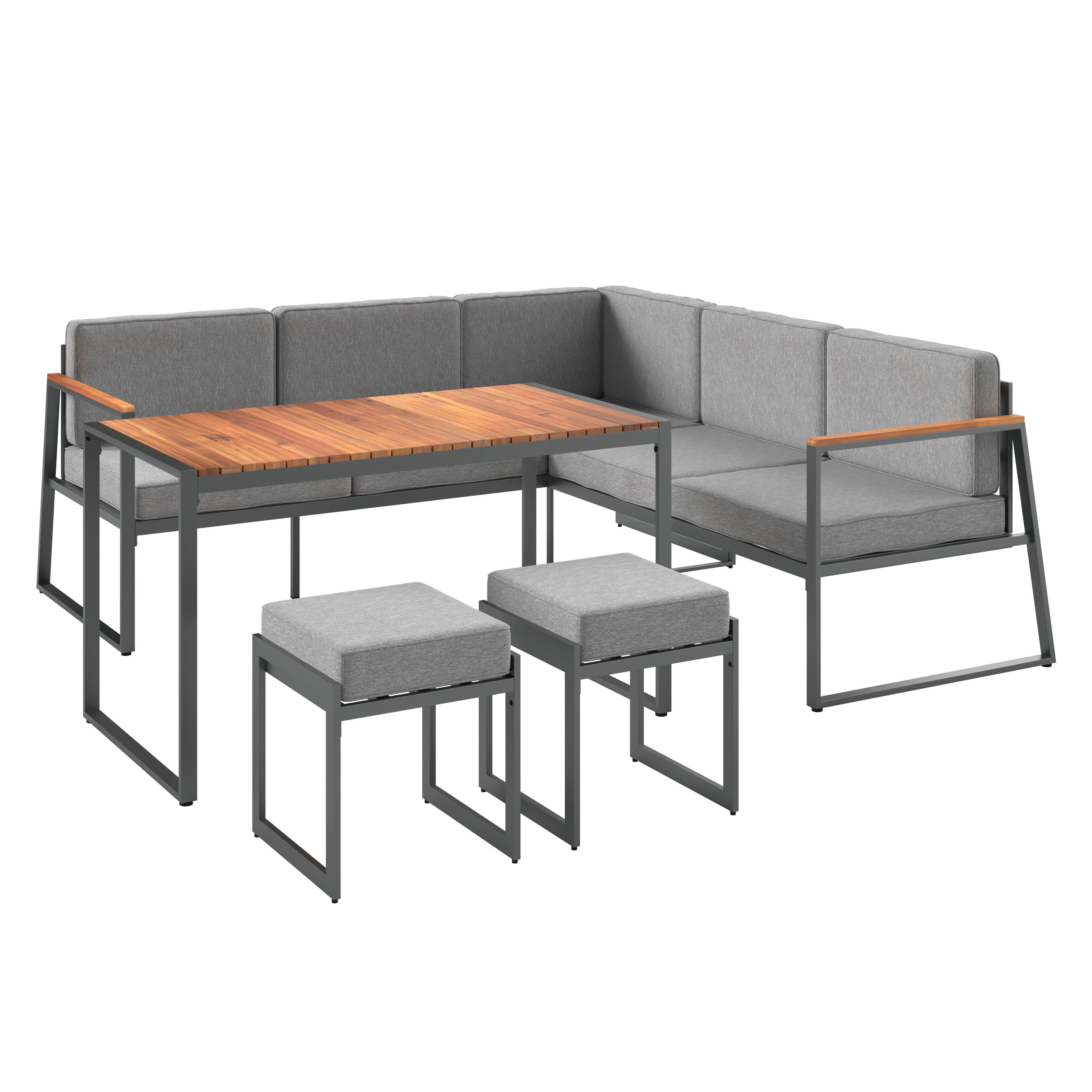 Lounge Garnitura Luzern, Siva, Akacija, 5-Delno - siva/naravne barve, Moderno, kovina/tekstil (190/190cm) - Beldano