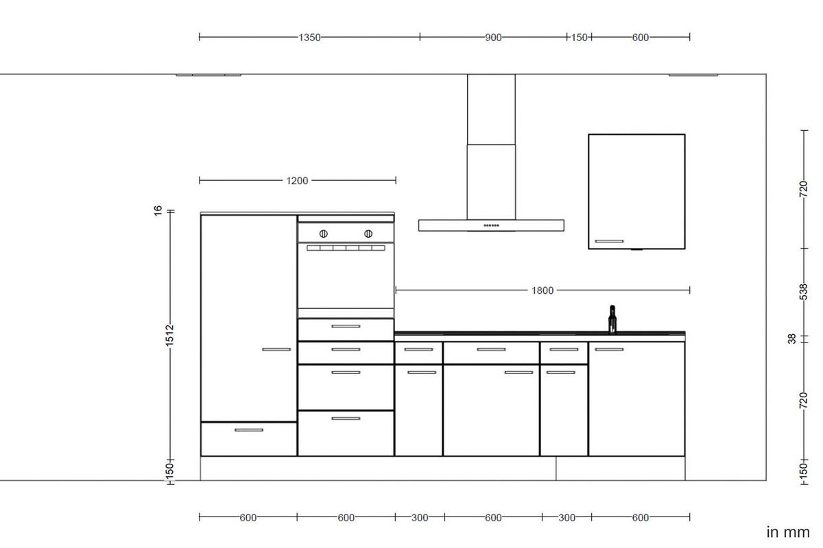 Küchenblock Flash Low m. Geräten Weiß Hochglanz - Edelstahlfarben/Eichefarben, MODERN, Holzwerkstoff/Metall (300cm) - Nobilia