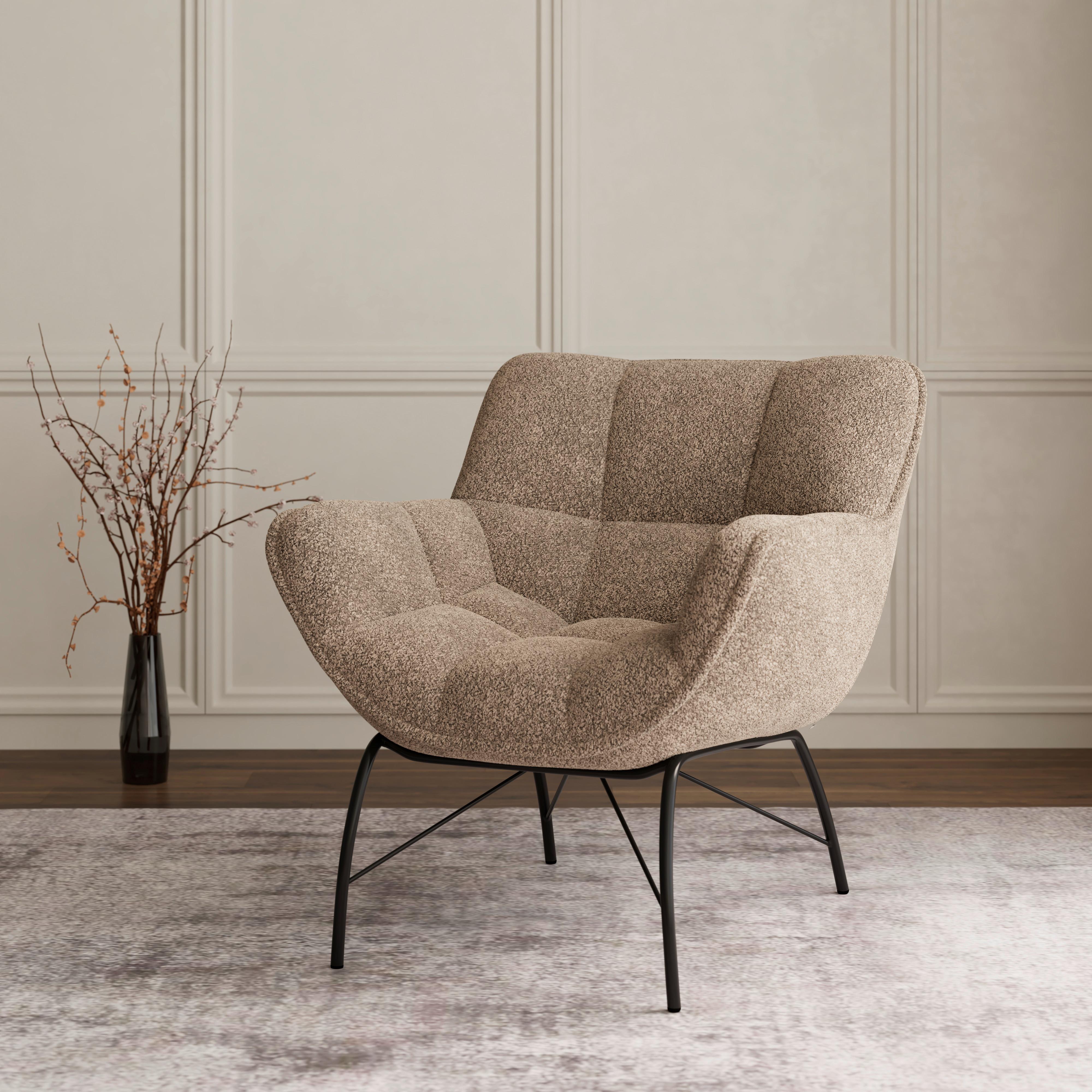 Relaxsessel Robin Bouclé Braun - Schwarz/Braun, MODERN, Textil/Metall (72/78/81cm) - Bessagi Home