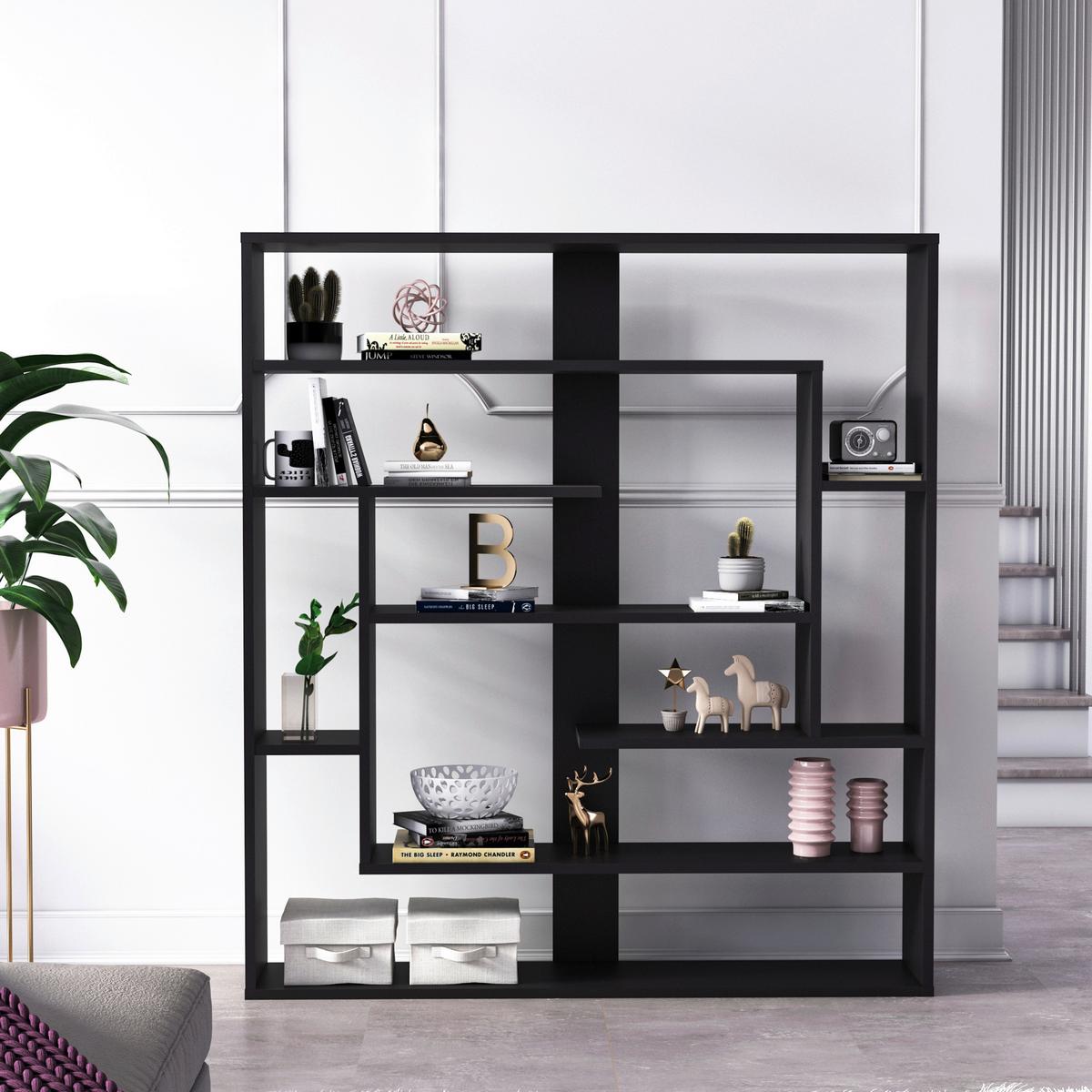 REGAL POSEIDON STANDREGAL - Schwarz, Design, Holzwerkstoff (114/132/22cm) - Livetastic