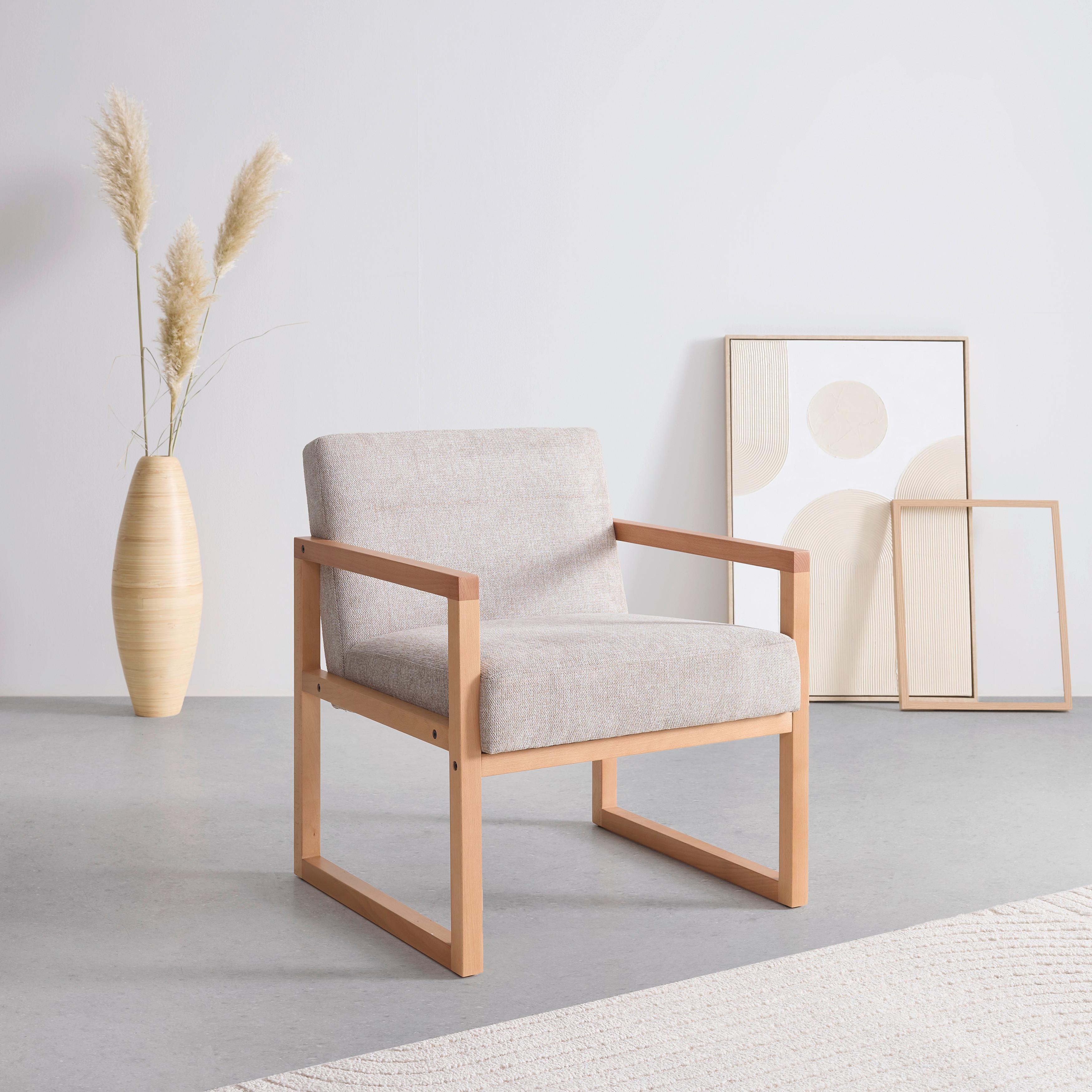 FÅTÖLJ MALMÖ - ljusgrå/naturfärgad, Modern, trä/textil (65/75/69cm) - Mömax