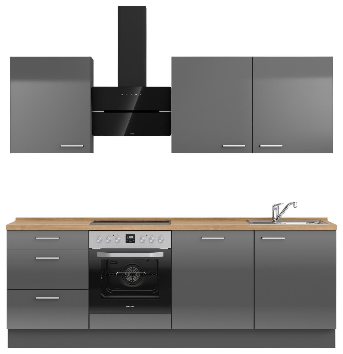 Küchenblock Flash High m. Geräten Schieferfarben - Schieferfarben/Edelstahlfarben, MODERN, Holzwerkstoff/Metall (240cm) - Nobilia