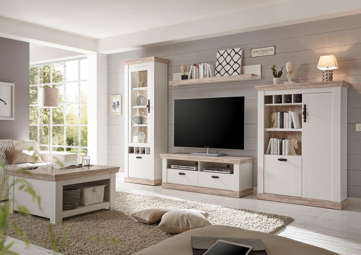 Wohnwand Florenz Pinienfarben/Hellbraun - Hellbraun/Eichefarben, Design, Holzwerkstoff/Metall (330/201/44cm) - MID.YOU