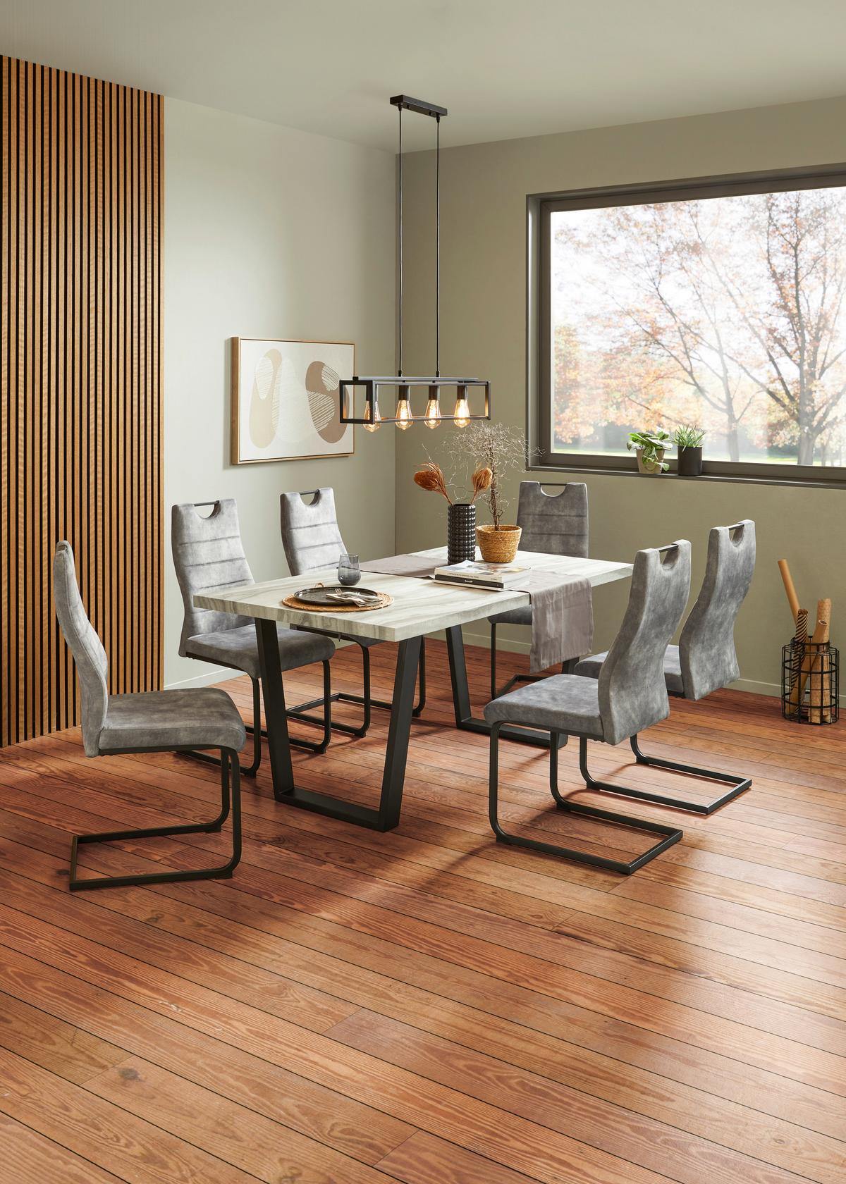 Set cu masa si scaune MELBOURNE - negru/gri, Modern, metal/textil (160/75/90cm) - Based