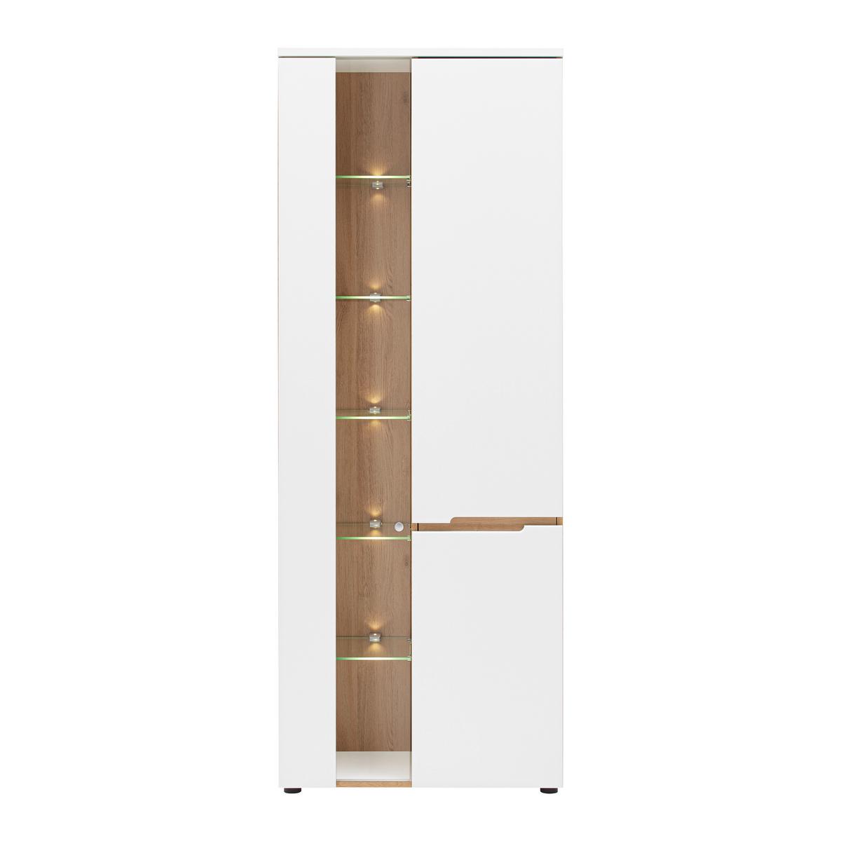 Vitrine Dallas Weiss/Eiche Artisan - Weiss/Schwarz, Modern, Holzwerkstoff (75/197/38cm) - Premium Living