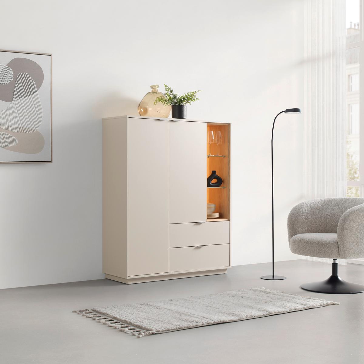 Sideboard Velasca Type 06 Eichefarben/kaschmir - Kaschmir/Eichefarben, Modern, Glas/Holzwerkstoff (116,4/141,6/40cm) - Premium Living