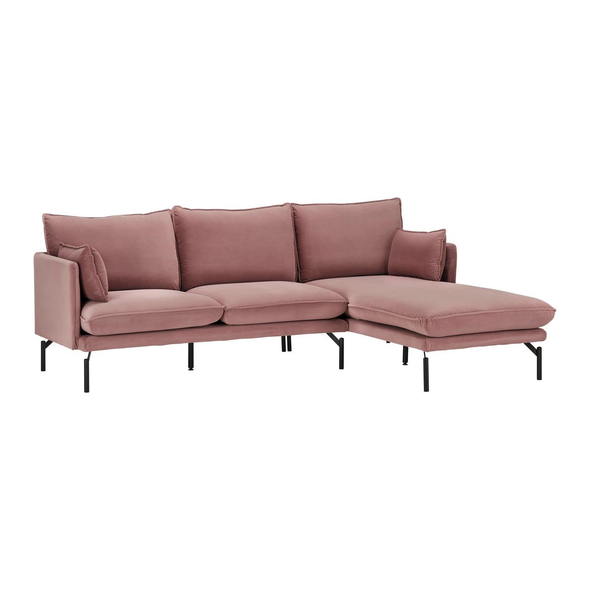 Wohnlandschaft Rosa in Rosa Samt - Schwarz/Rosa, Modern, Textil/Metall (226/84/163cm) - Bessagi Home