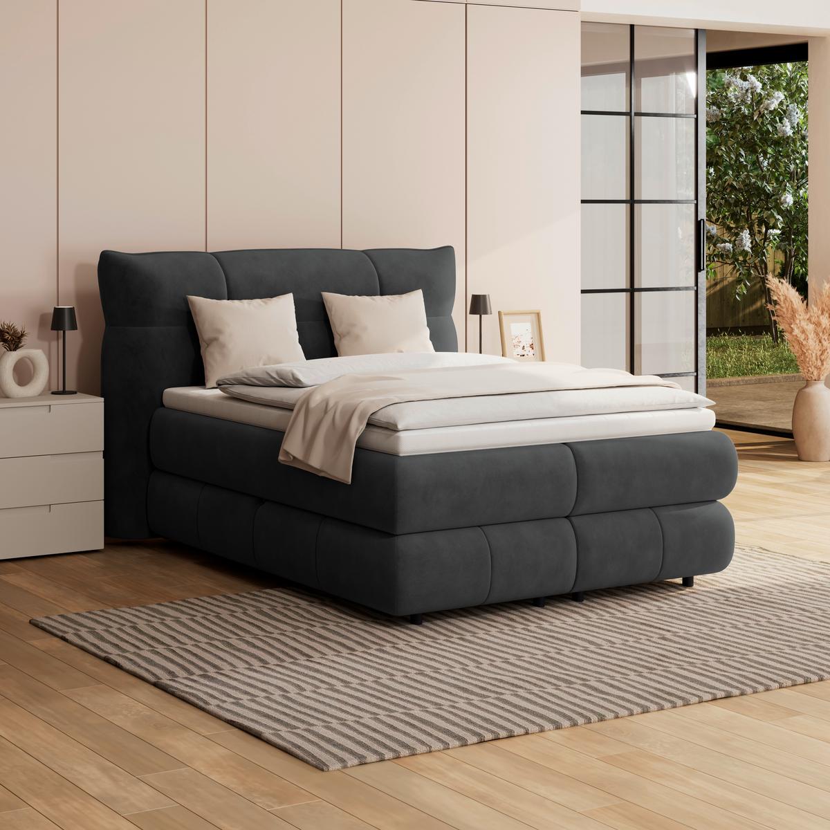 Boxspring Krevet Carmelo - crna, Trend, tekstil/plastika (140/200cm) - Premium Living