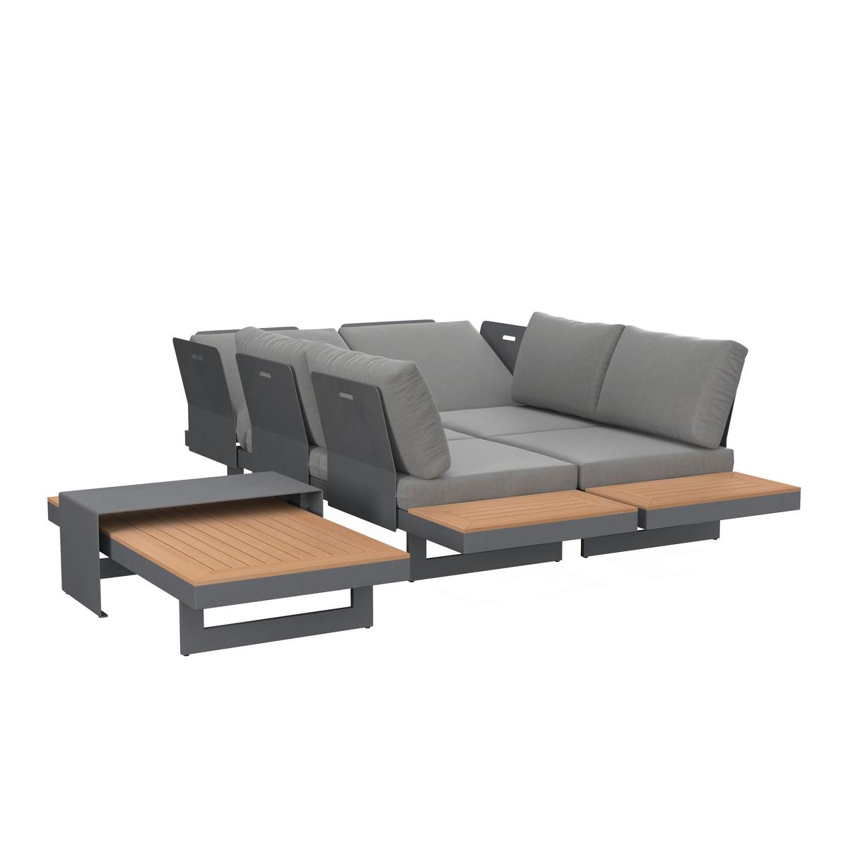 Loungegarnitur Sabrina Grau Metall/Outdoorstoff +Abdeckung - Dunkelgrau/Naturfarben, MODERN, Kunststoff/Textil (232/79/78cm) - Bessagi Garden