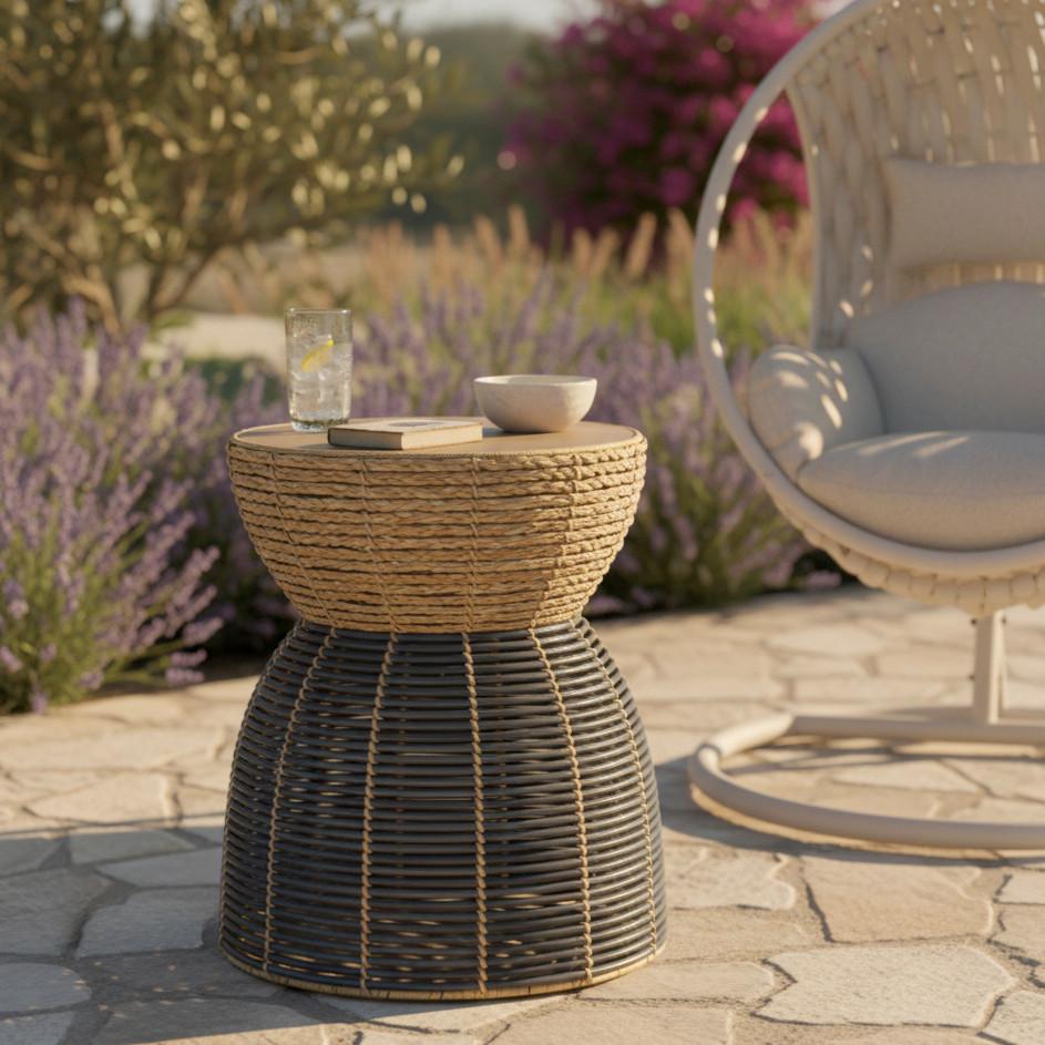 Gartenbeistelltisch Noelia Naturfarben/Schwarz - Schwarz/Naturfarben, MODERN, Naturmaterialien/Holz (45/55/45cm) - Bessagi Garden