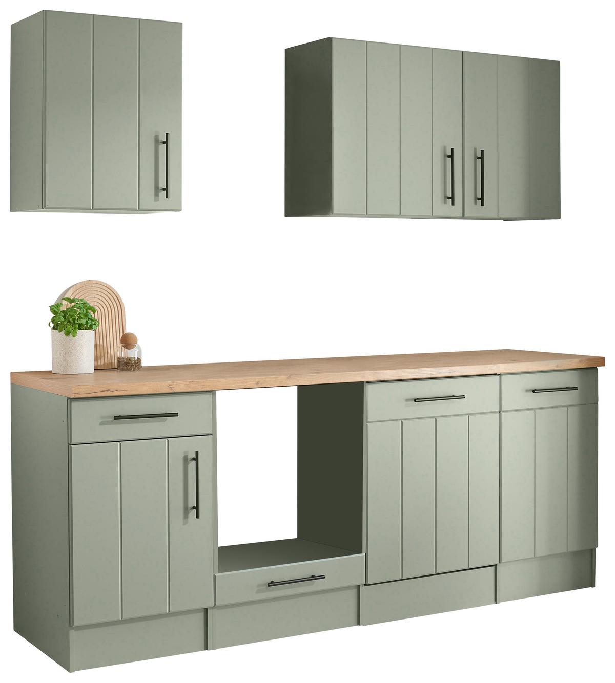 Küchenleerblock Anton o. Geräte Eiche/Schilfgrün - Schilfgrün/Wildeiche, Trend, Holzwerkstoff/Metall (220cm) - Respekta