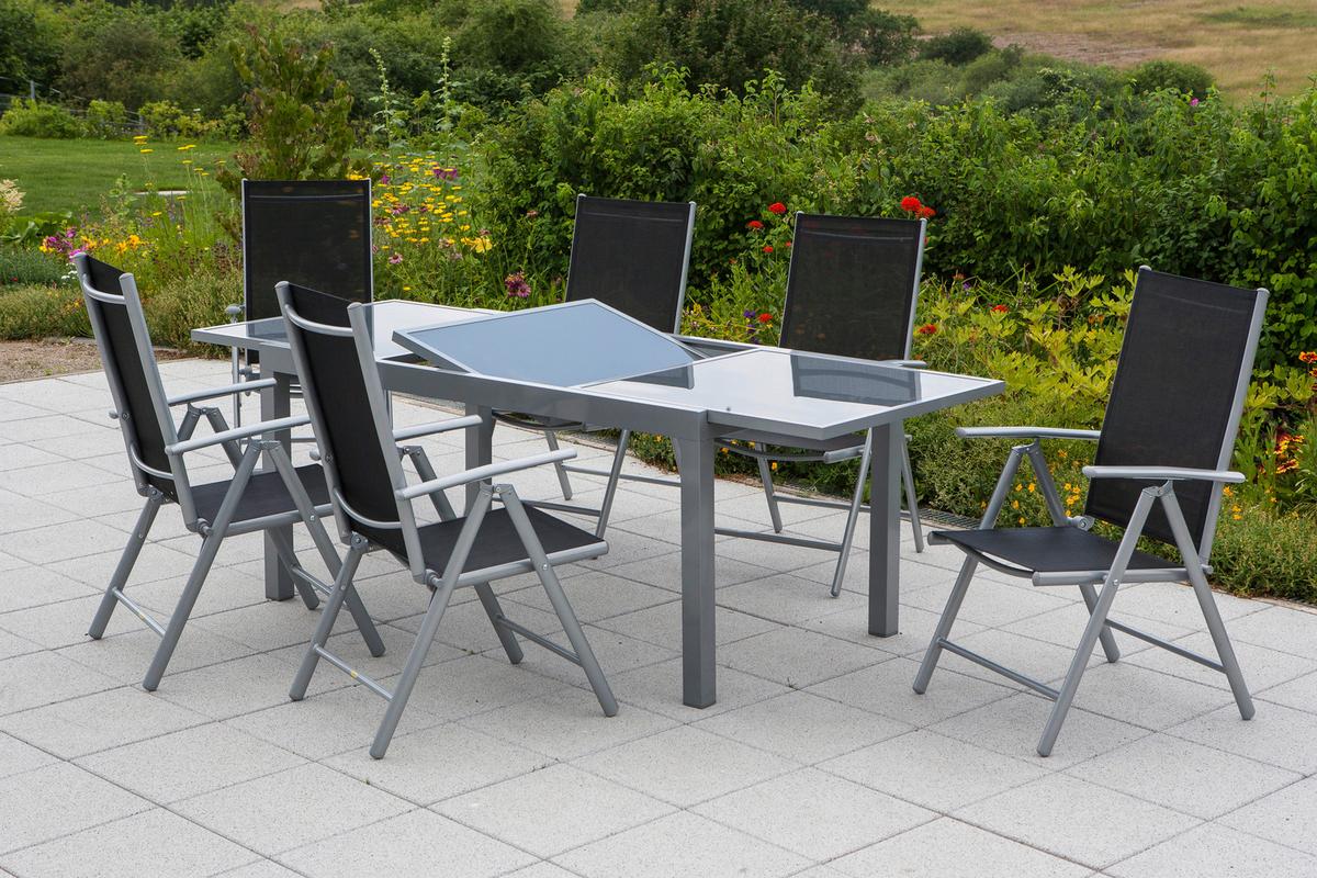 Vrtna Garnitura Amalfi, 7-Delno, Črna - srebrne barve/črna, Moderno, kovina/tekstil - Gardenson