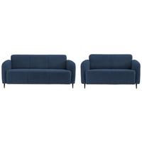 Sitzgarnitur Marone Blau Teddystoff - Blau/Schwarz, MODERN, Textil/Metall (180/76/90cm) - Livetastic