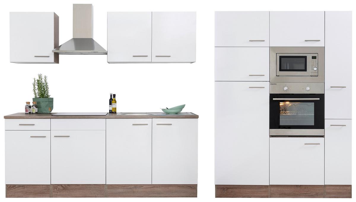 Küchenzeile Economy o. Geräte Weiß/Eiche B: ca. 360 cm - Edelstahlfarben/Eichefarben, Basics, Holzwerkstoff/Metall (360cm) - Respekta