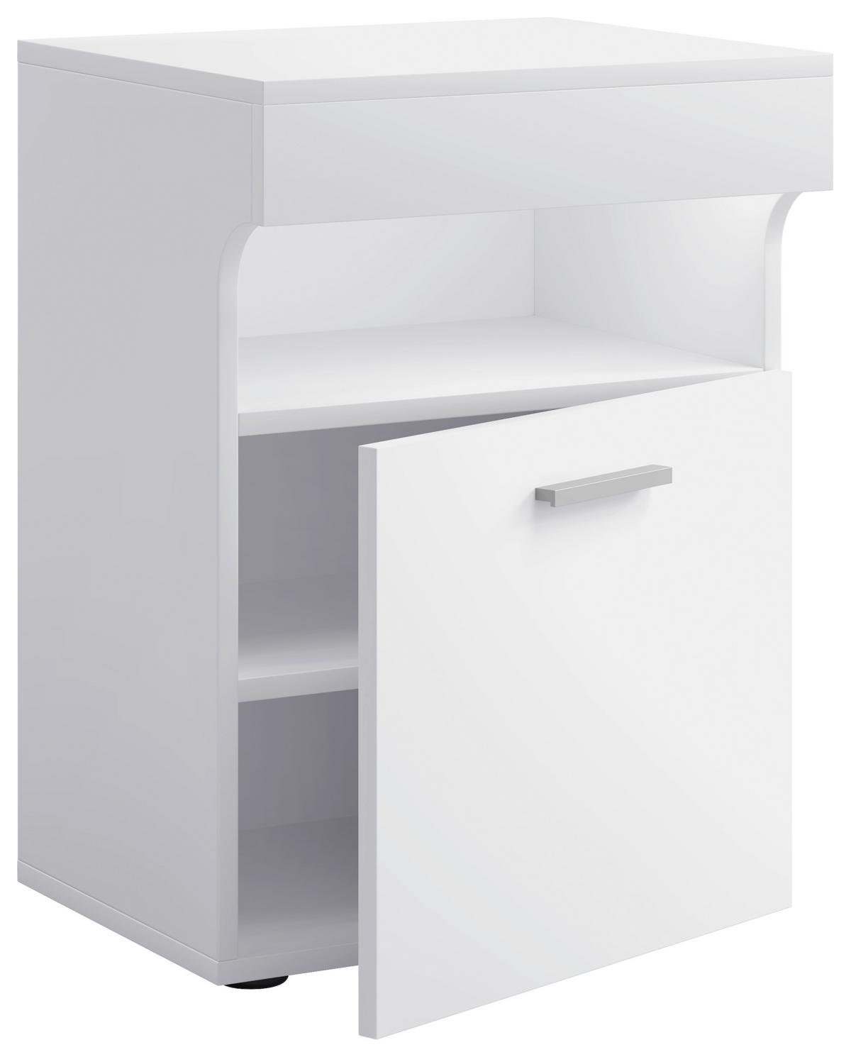 Nočna Omarica Slepal M, Bela - srebrne barve/črna, Moderno, umetna masa/leseni material (45/61/39cm) - MID.YOU