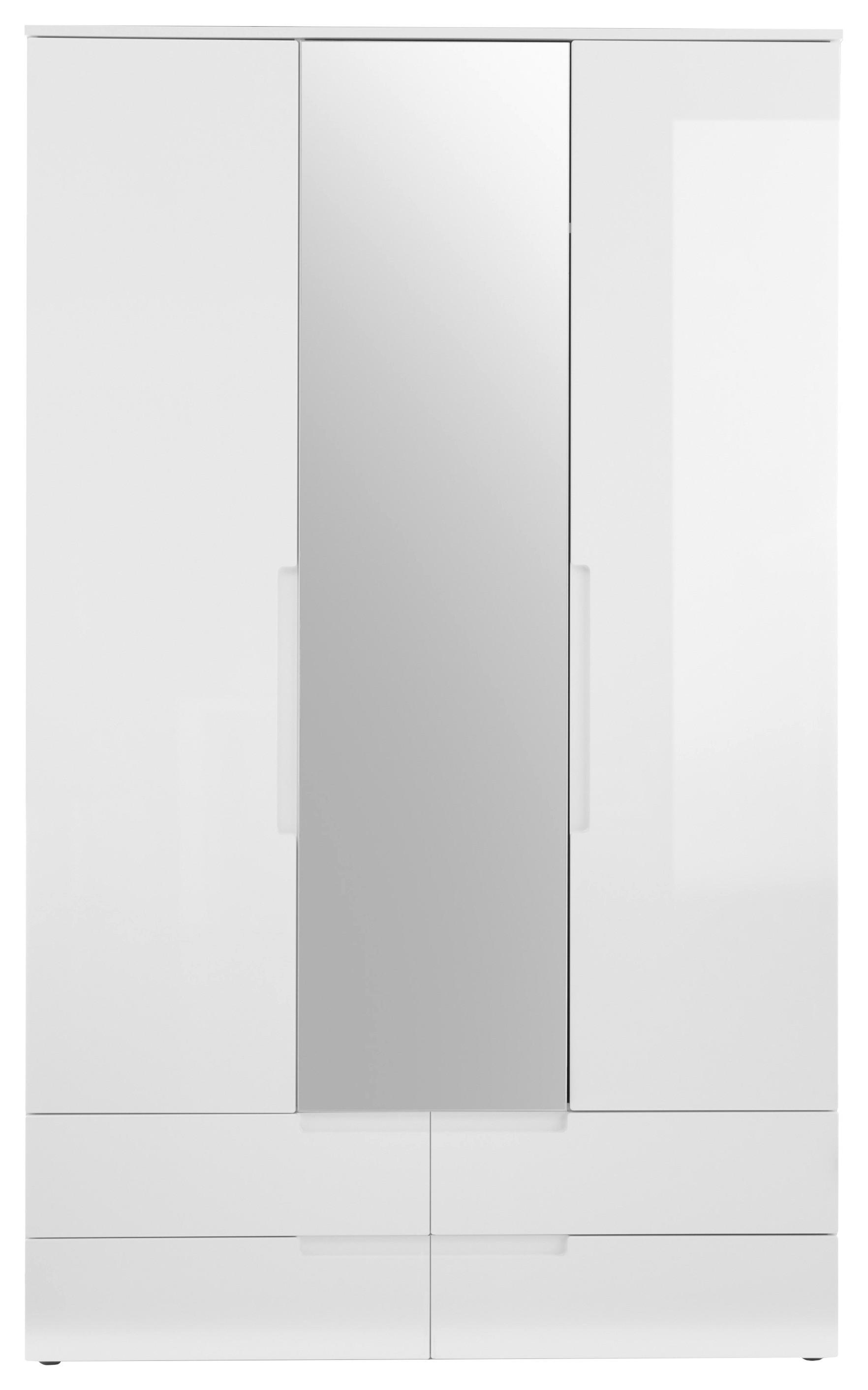 Dulap cu uși rotative Fun - alb/alb lucios intens, Konventionell, sticlă/material pe bază de lemn (126/208/57cm) - Based