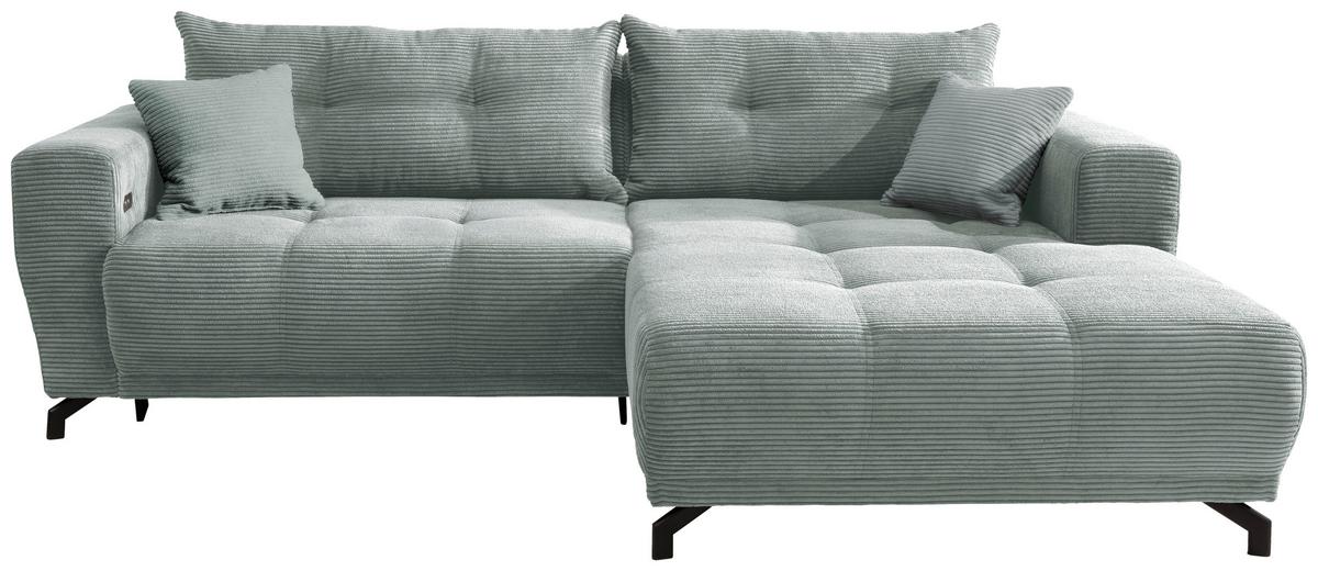 Wohnlandschaft Restato Hellblau Cord - Schwarz/Hellblau, MODERN, Holz/Textil (246/177cm) - MID.YOU