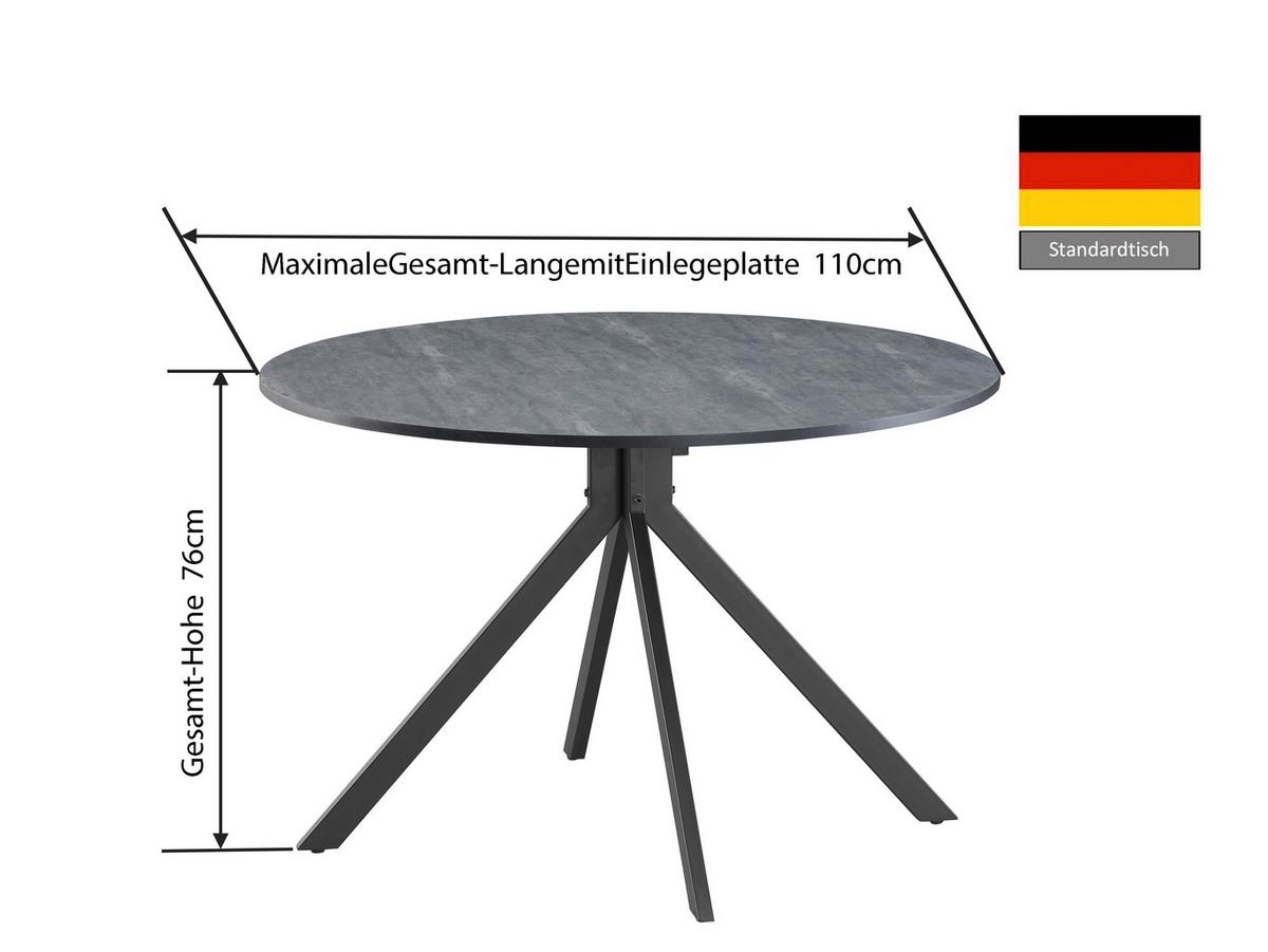 Jedilna Miza Lennox, Siva, Ø 110cm - siva/črna, Konvencionalno, kovina/leseni material (110/76/110cm) - MID.YOU