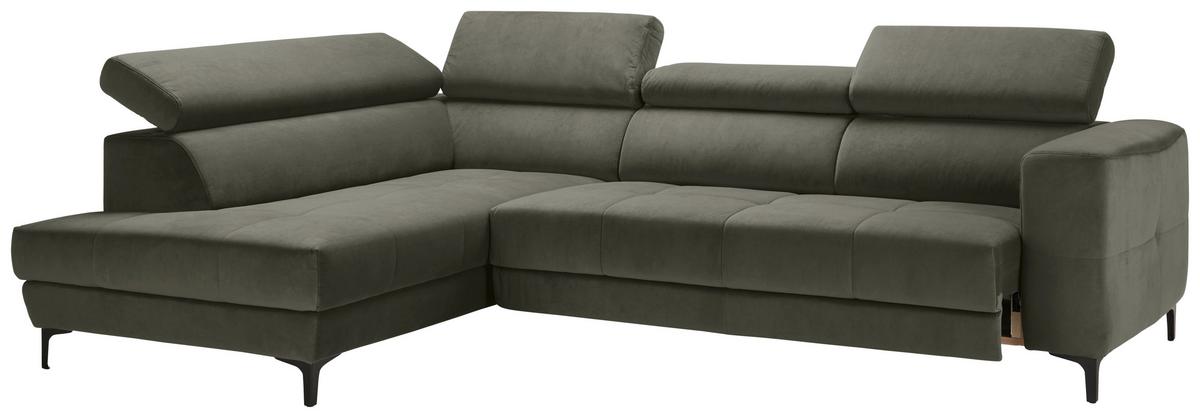 Ecksofa Emma links Graugrün - Schwarz/Graugrün, MODERN, Textil (210/301cm) - Premium Living
