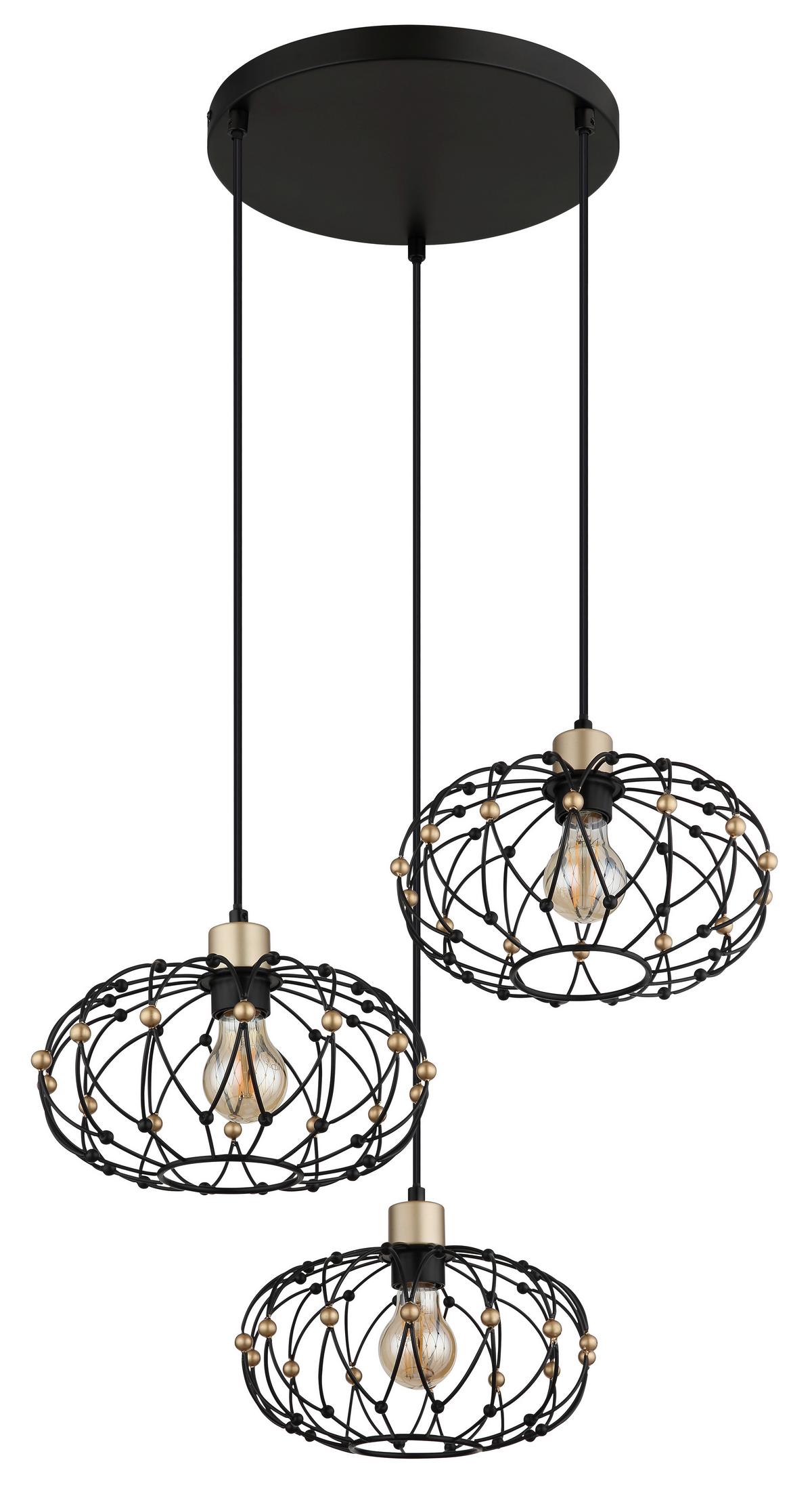 HÄNGELEUCHTE 15966-3HR GREYS - Goldfarben/Schwarz, Design, Kunststoff/Metall (54,9/150cm) - Globo