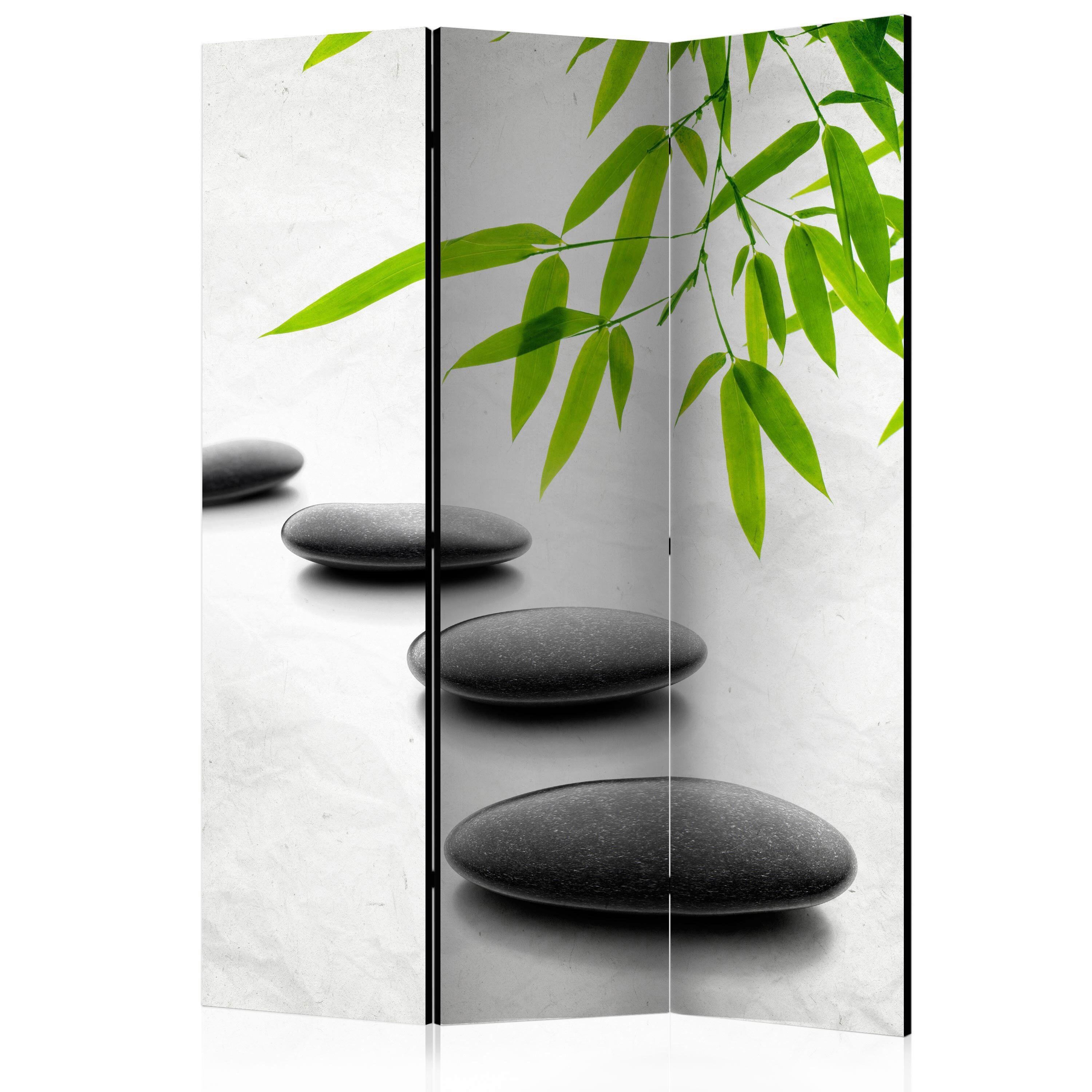Paravan Zen Stones, 3-Delni, Dvostranski - zelena/sivobela, Moderno, tekstil/les (135/172/3cm) - artgeist