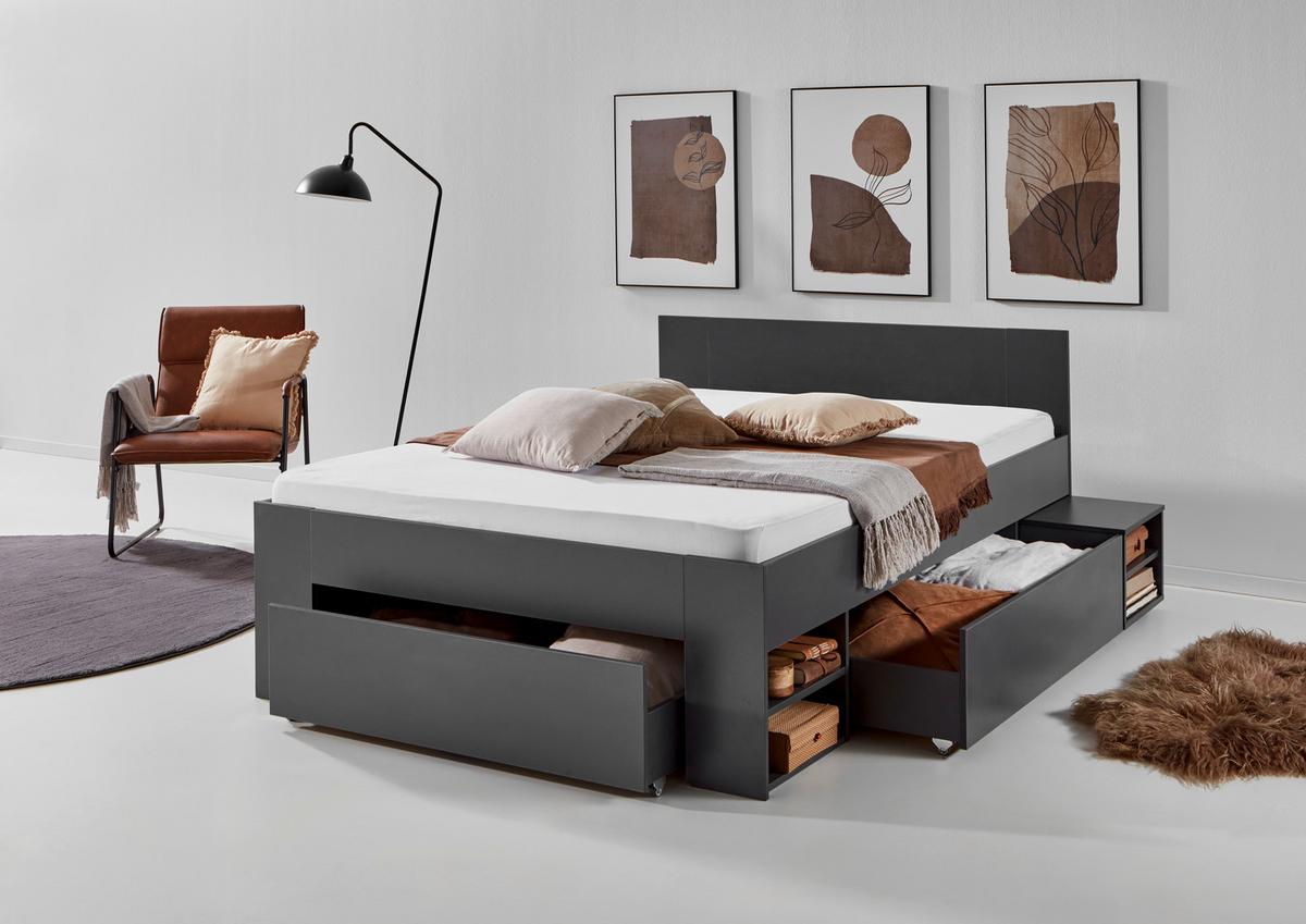 Postelja S Predalom Azurro 2-140 - antracit, Moderno, leseni material (140/200cm) - Mömax