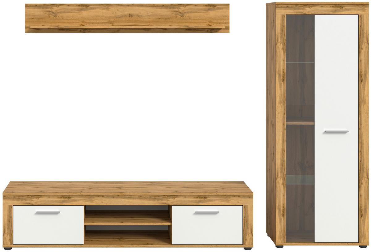 ANSAMBLU MOBILIER CAMERA DE Z JAM - alb/stejar Wotan, Design, sticlă/material pe bază de lemn (235/159/35cm) - Modern Living